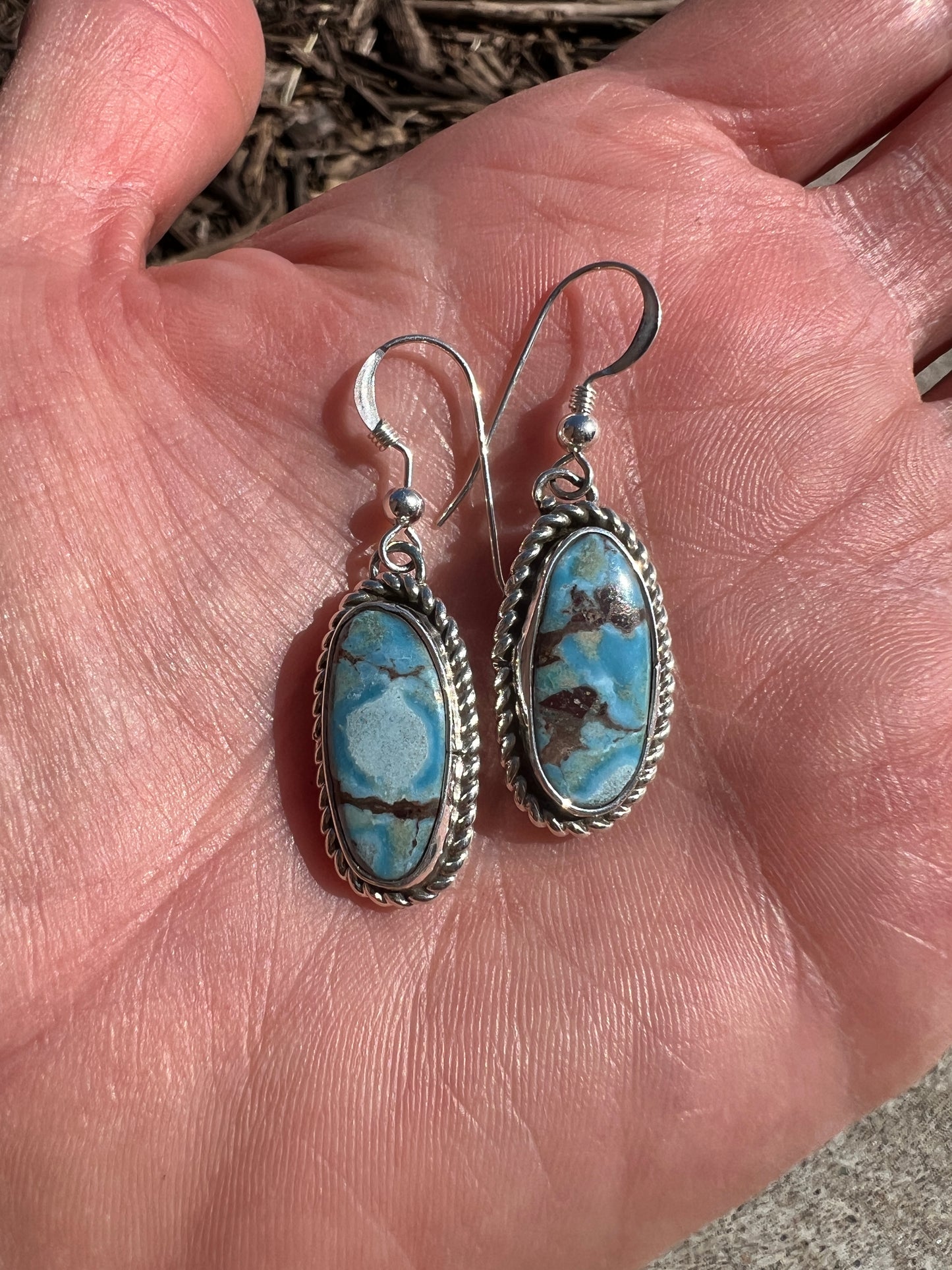 GoldenHills Turquoise & Sterling Silver Dangle Earrings- Navajo Handmade by L. Silversmith