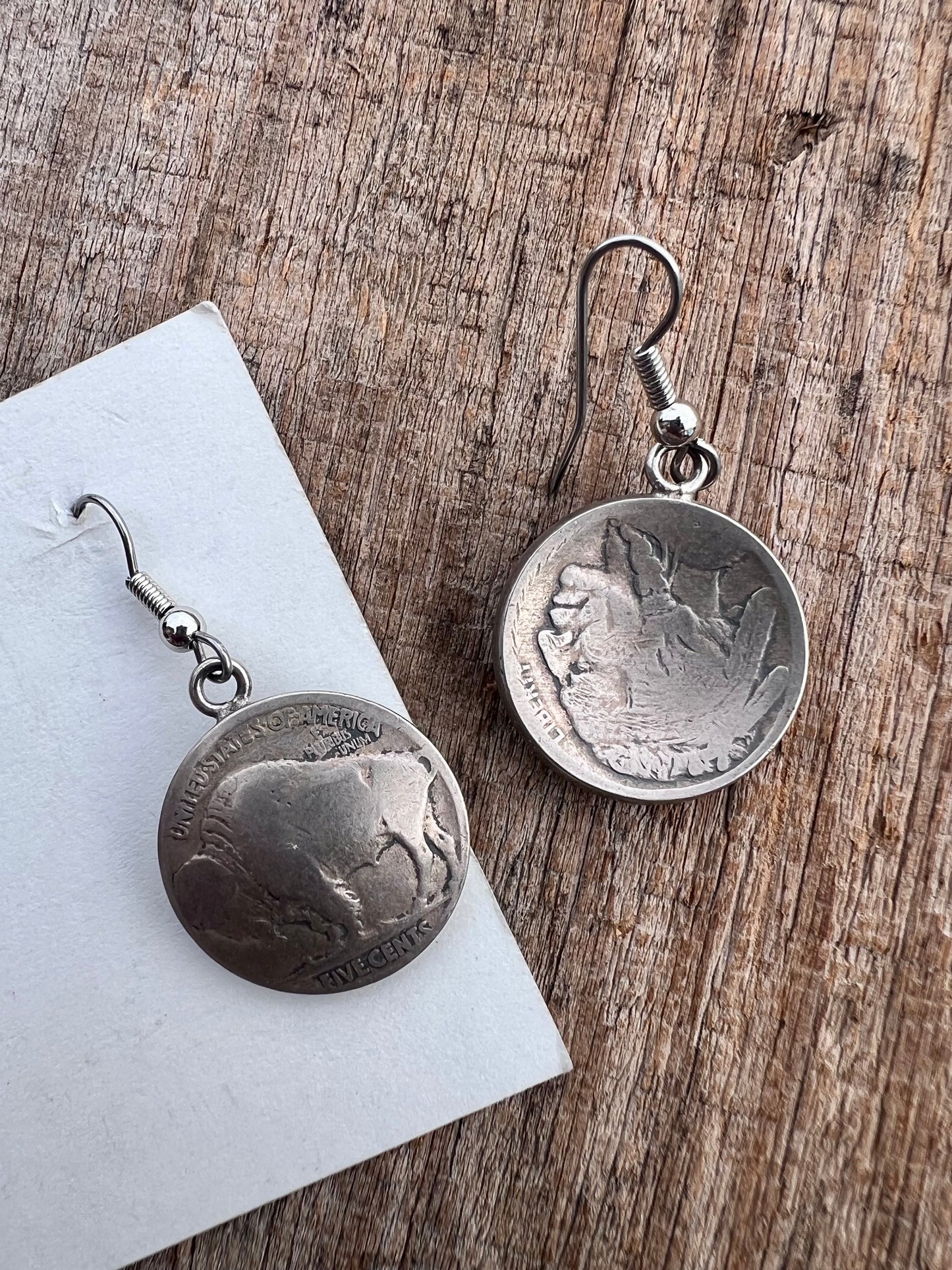 Authentic Buffalo Nickel Earrings Sterling French Hook 1 10/16”