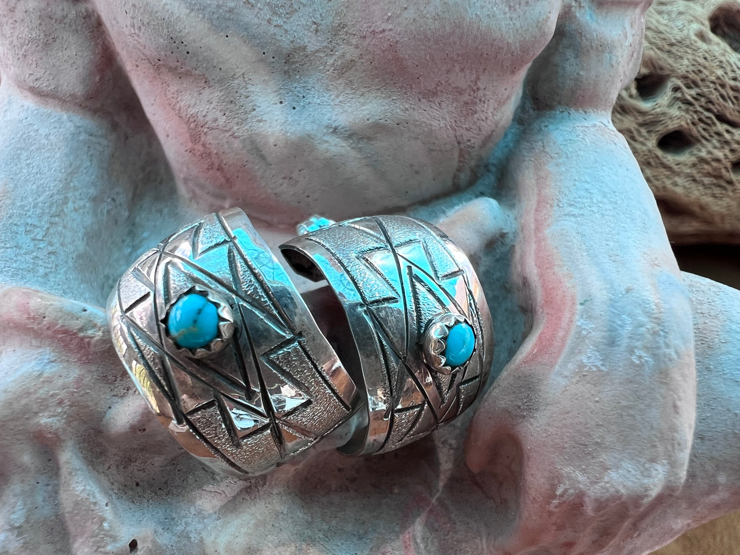 Sterling Silver & Turquoise Hoops 1”