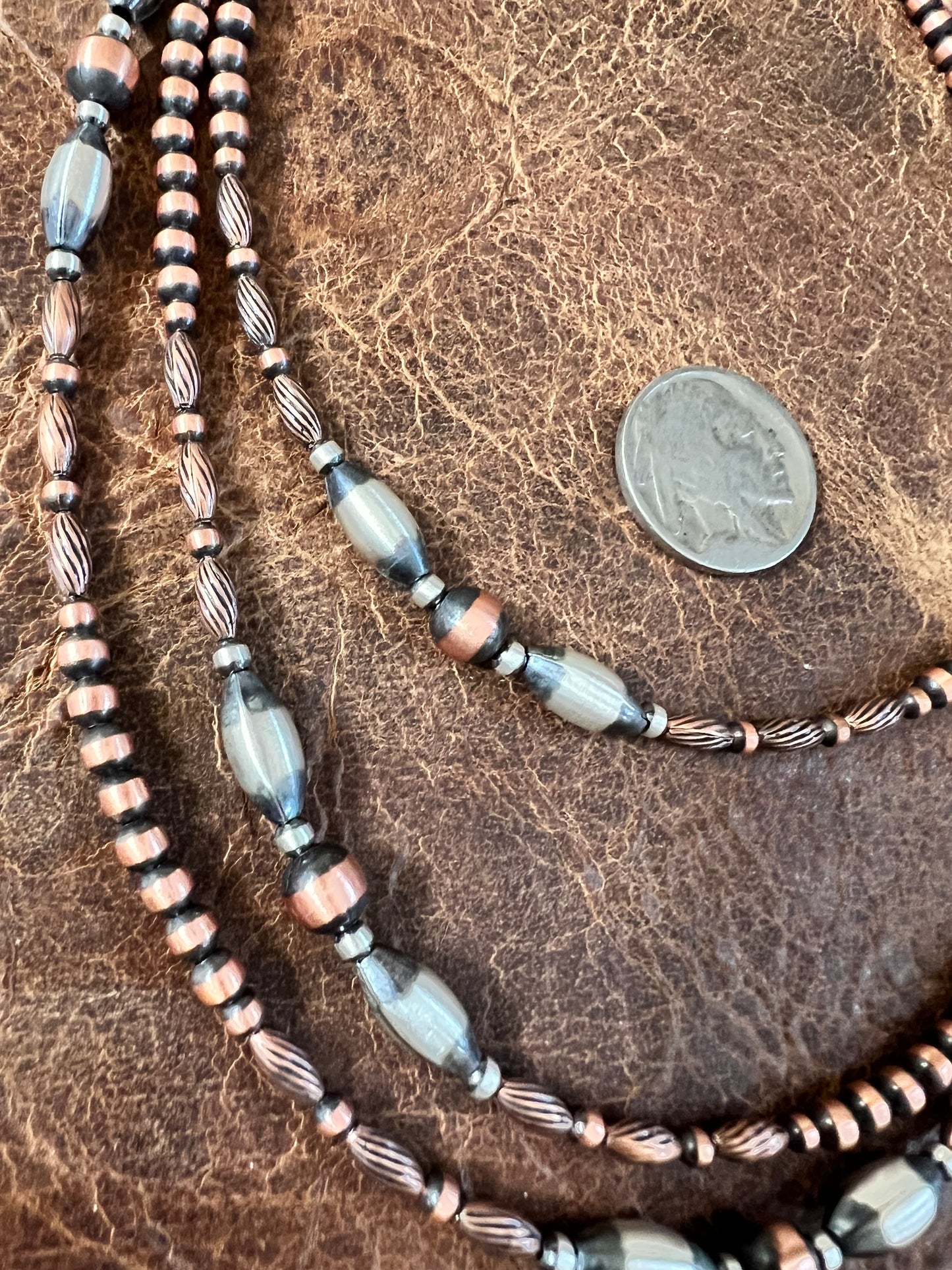 Copper & Sterling Silver 4-6mm Bead Necklace 48”