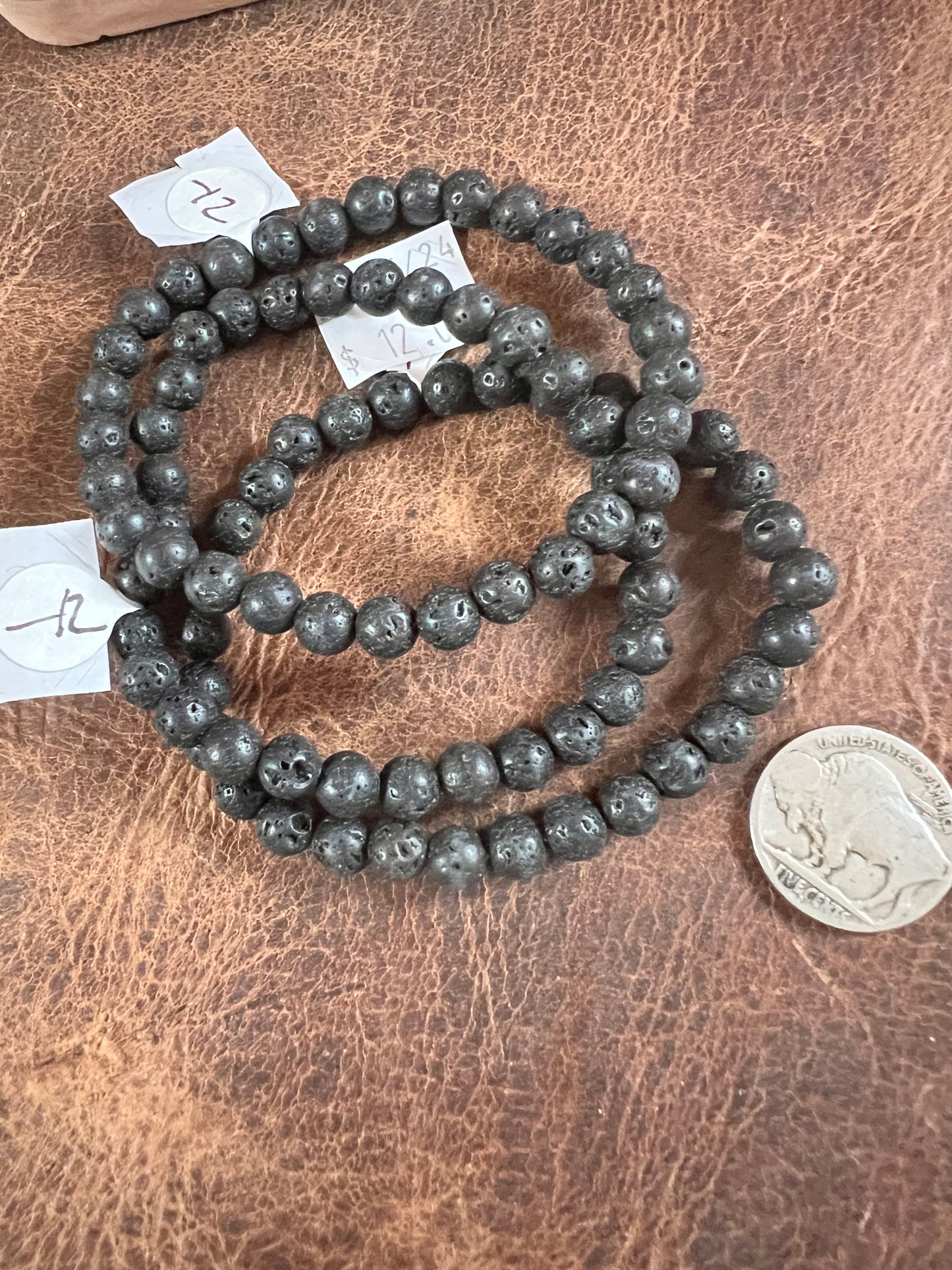 Lava Rock 6.5mm Bead Stretch Bracelet (set of 3) Sz 7”