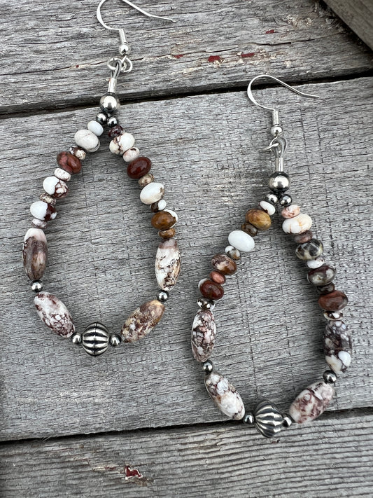 Wildhorse & Sterling Bead Hoop Dangle Earrings 3.75” long