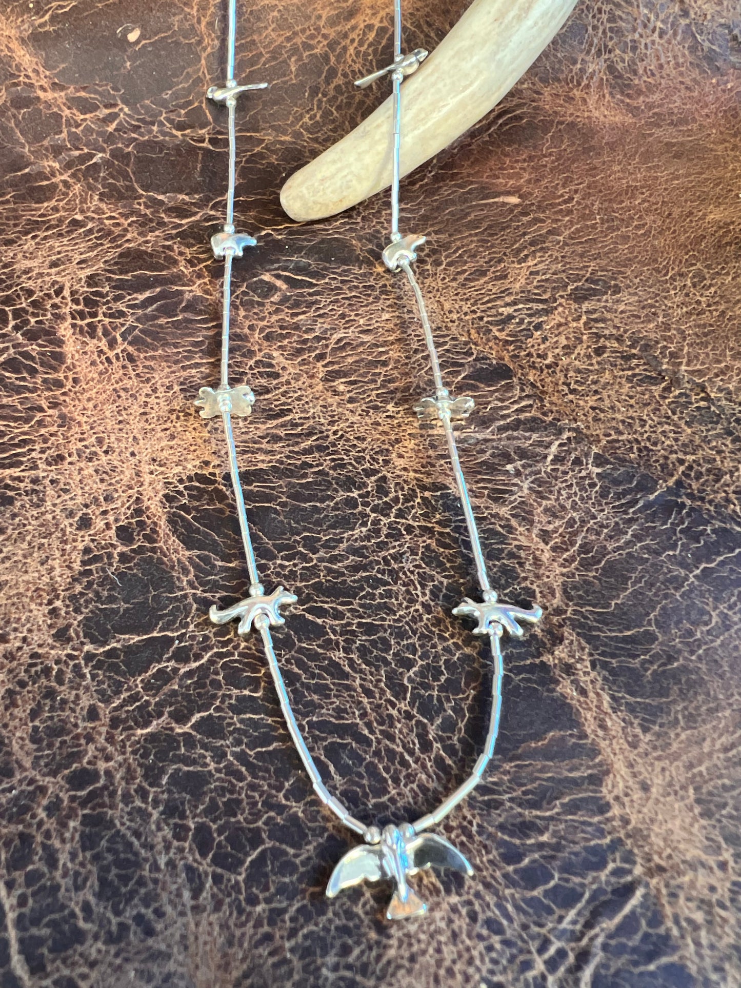 Southwest Sterling Silver Heishi & Fetish Animal Necklace 18”