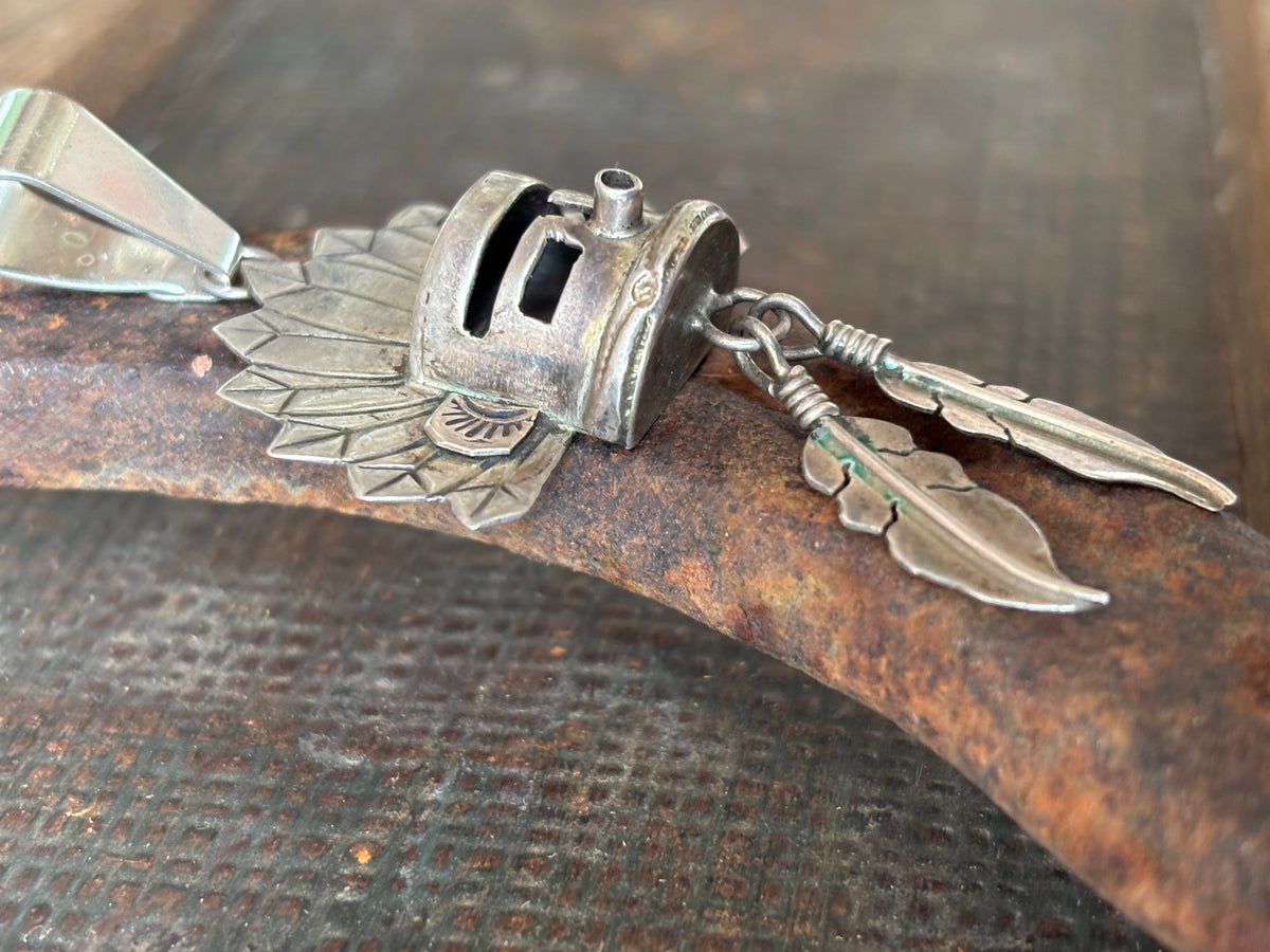 Vintage Navajo Handmade by Gary G. Sanchez, Sterling Silver Kachina Pendant