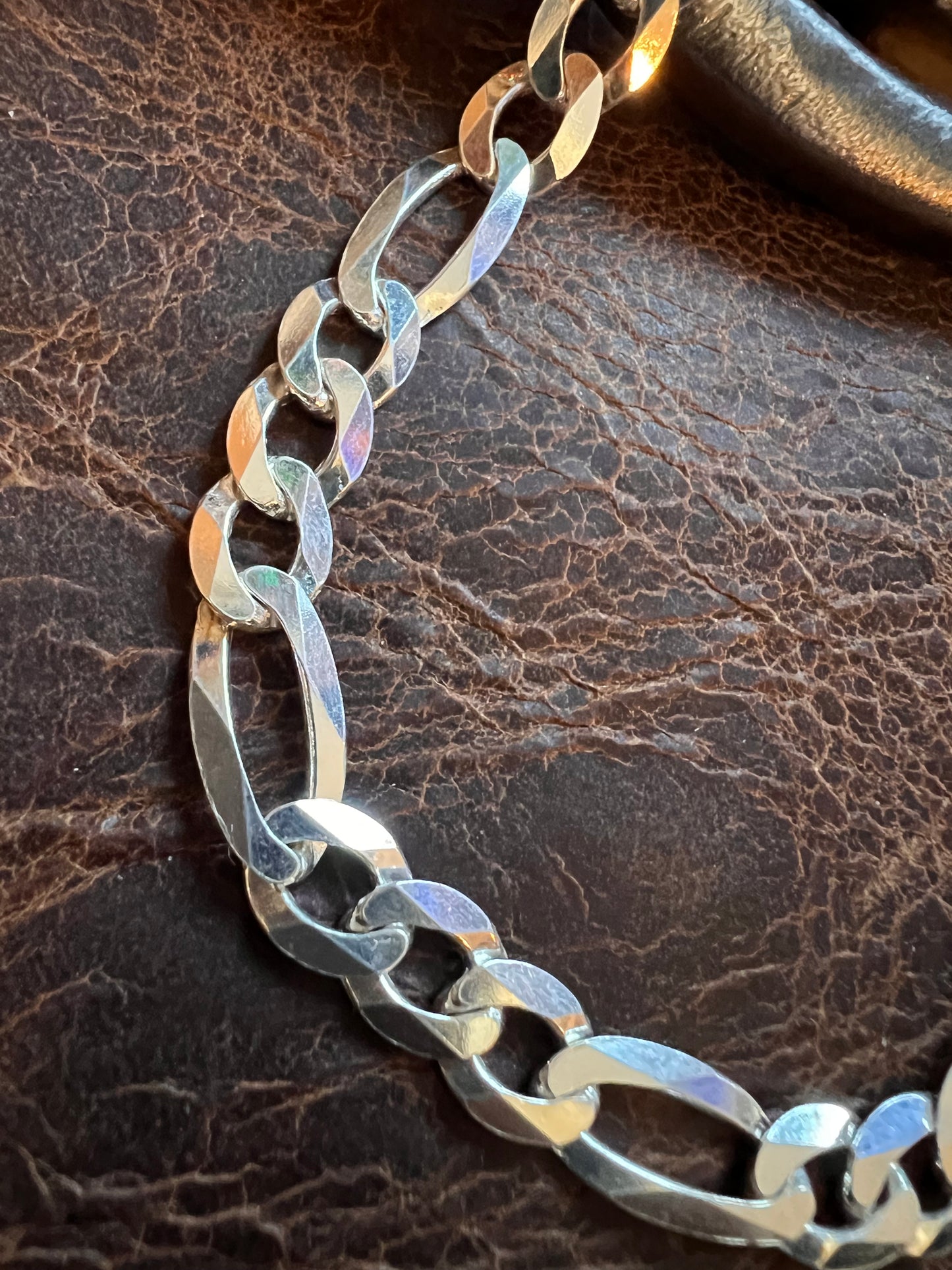 Sterling Silver Italian Figaro Chain Necklace 20” 8mm