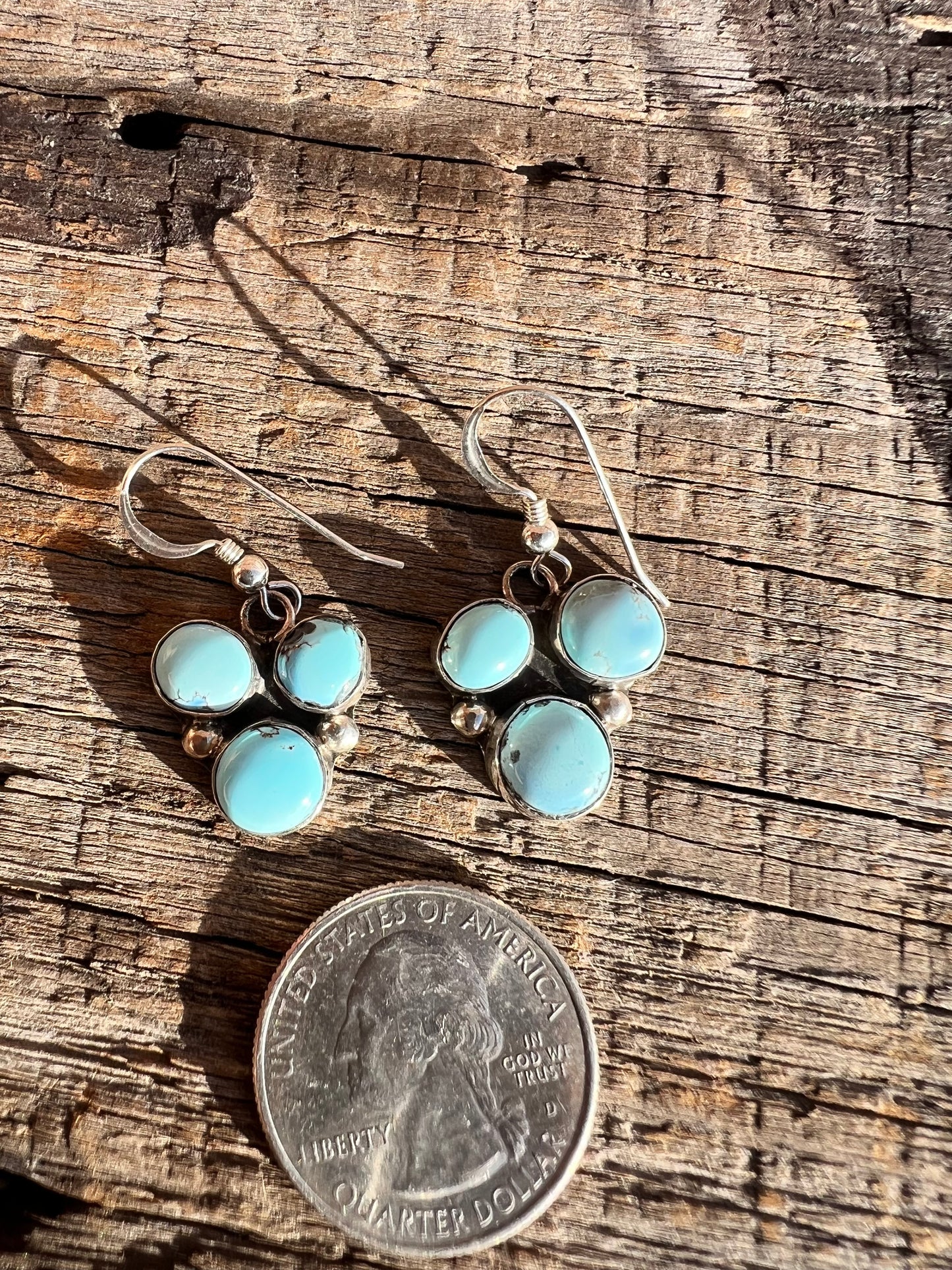 Golden Hills Turquoise & Sterling Dangle Earrings- Zuni Handmade