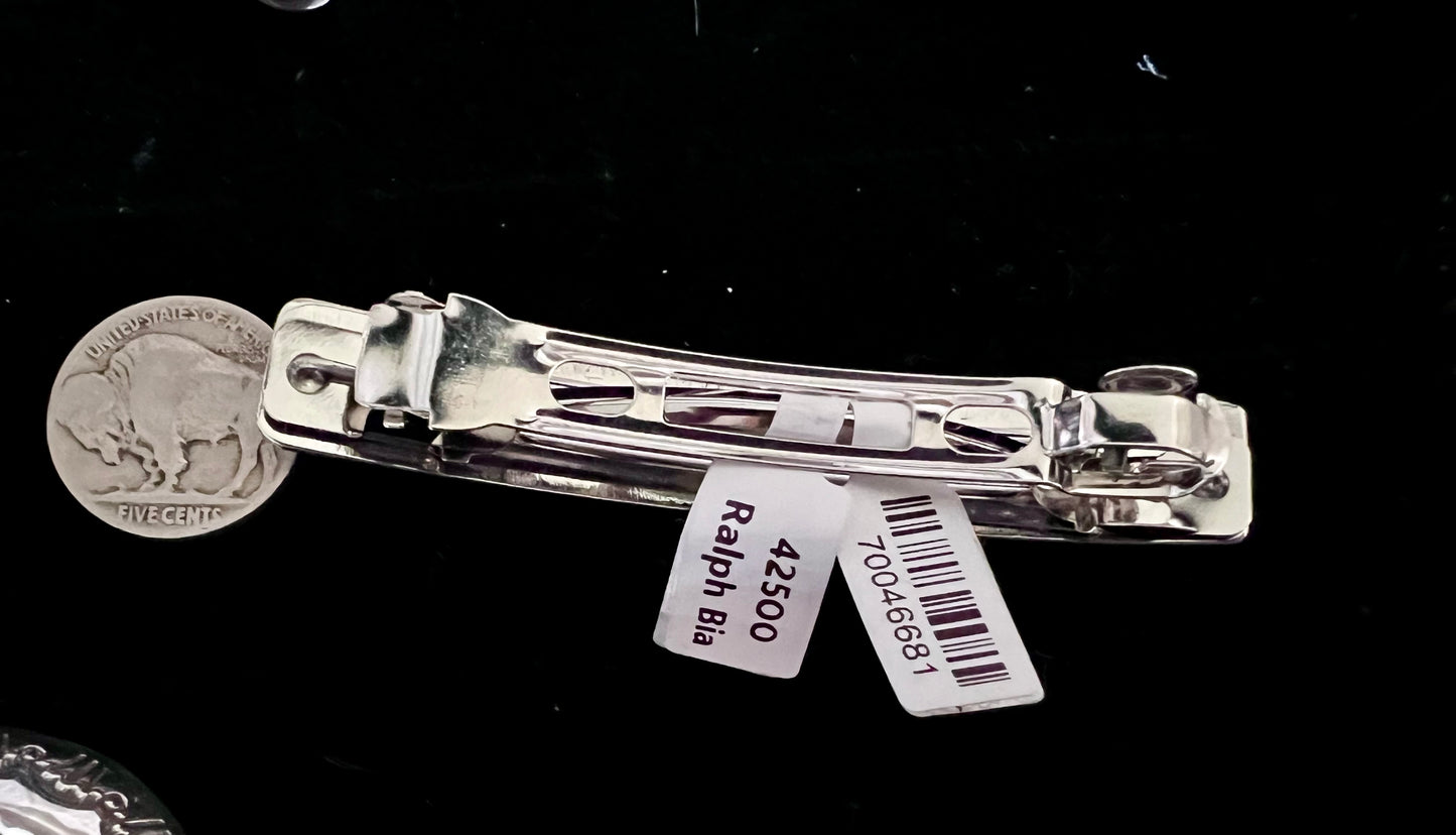 Native American Handmade by Ralph Bia Sterling Story Teller Hair Barrette 3.25”x 1/2”