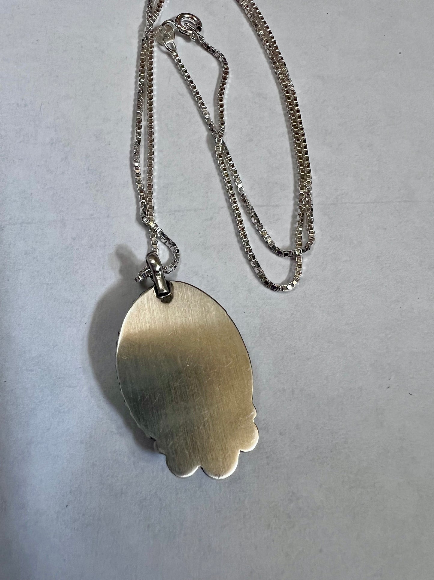 Southwest Handmade Sterling Webbed Kingman Turquoise & Sterling Pendant 1.4” with Sterling Box Chain (made in Italy) 18”