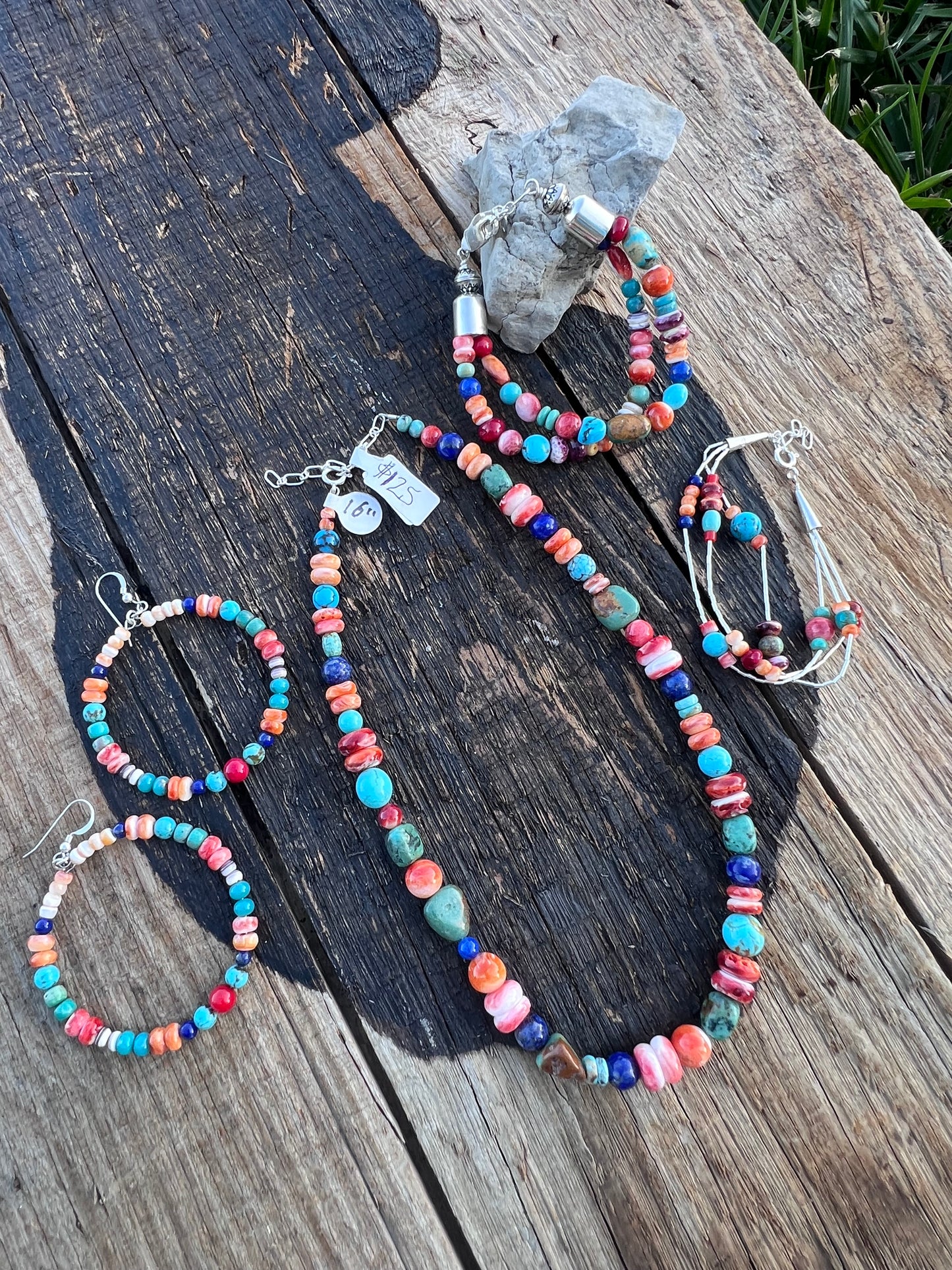 Sterling, Lapis, Spiny & Turquoise Necklace, Earrings and 2 Bracelet SET!!