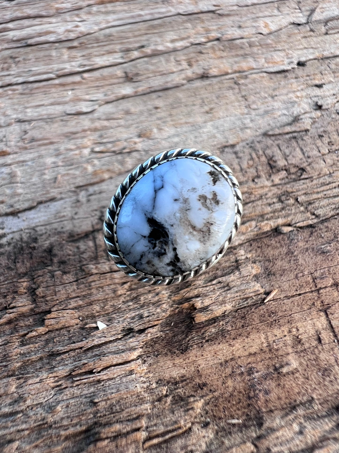Handmade Sterling & White Buffalo Hair Button 5/8”