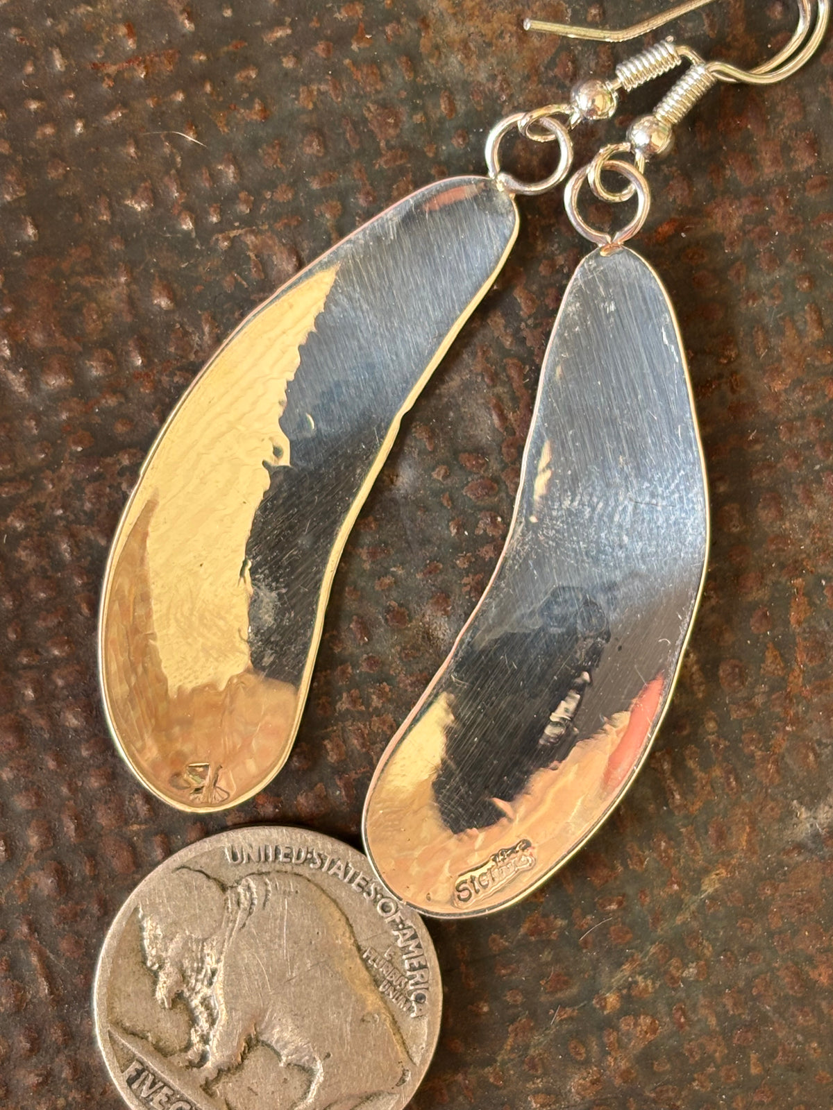 Handmade by Navajo artist Sonny Gene - Sterling Silver Overlay Eagle Feather Dangle Earrings