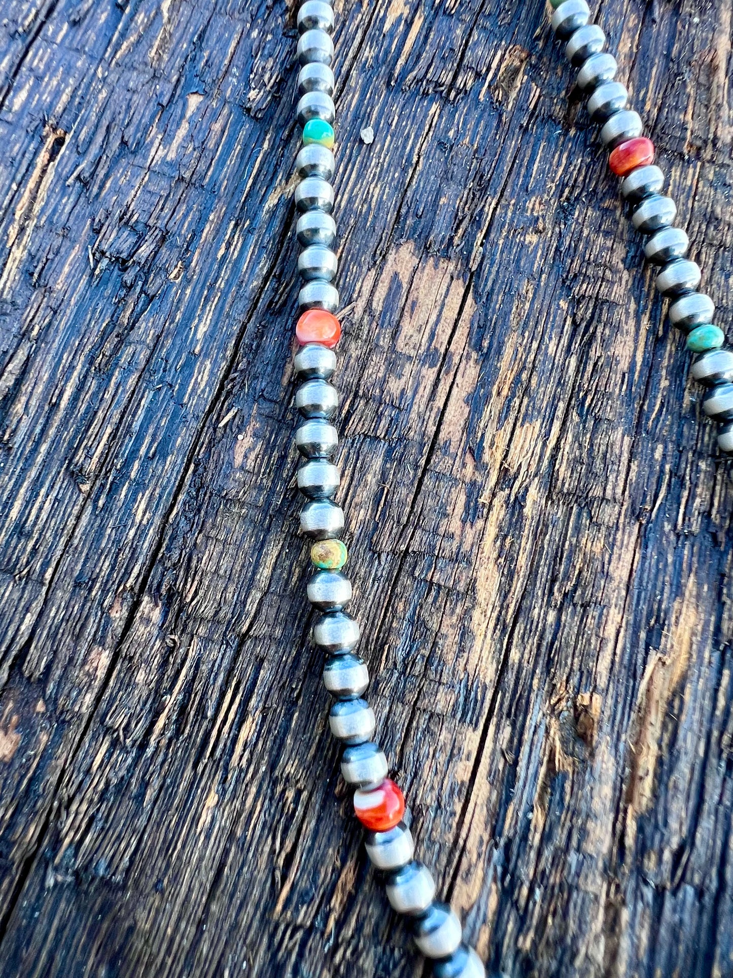 Sterling Silver, Orange Spiney & Turquoise 4mm Bead 14-16” Necklace & 7” Bracelet Set