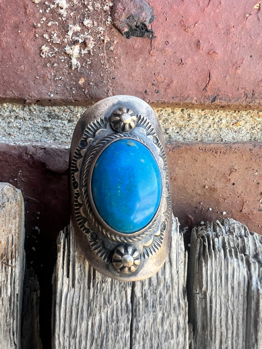 Rare Ceruleite & Sterling Silver Navajo Handmade by Bobby Johnson Sz 6