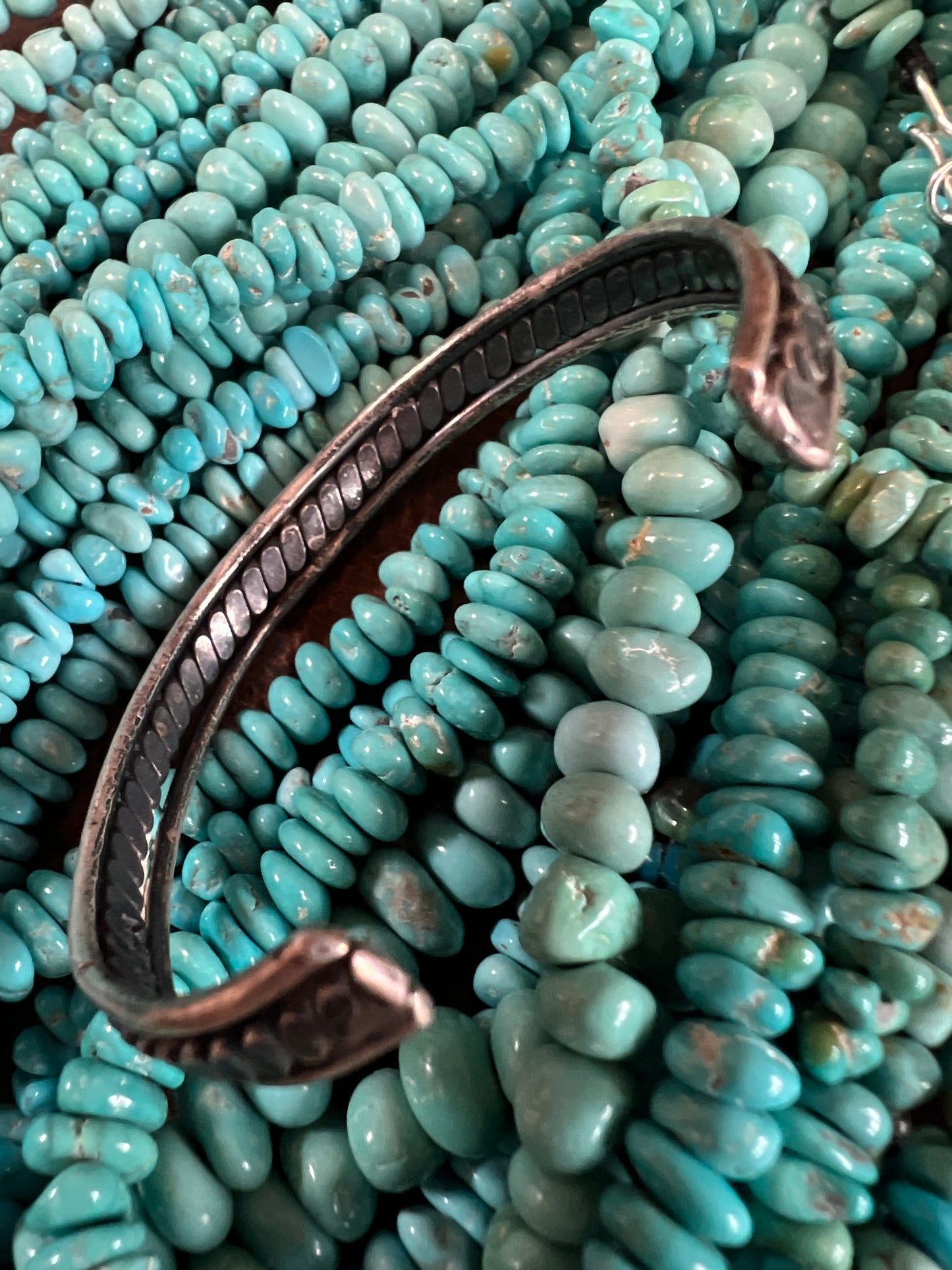 Vintage Dainty Sterling & Turquoise Cuff Bracelet Sz 5.25”