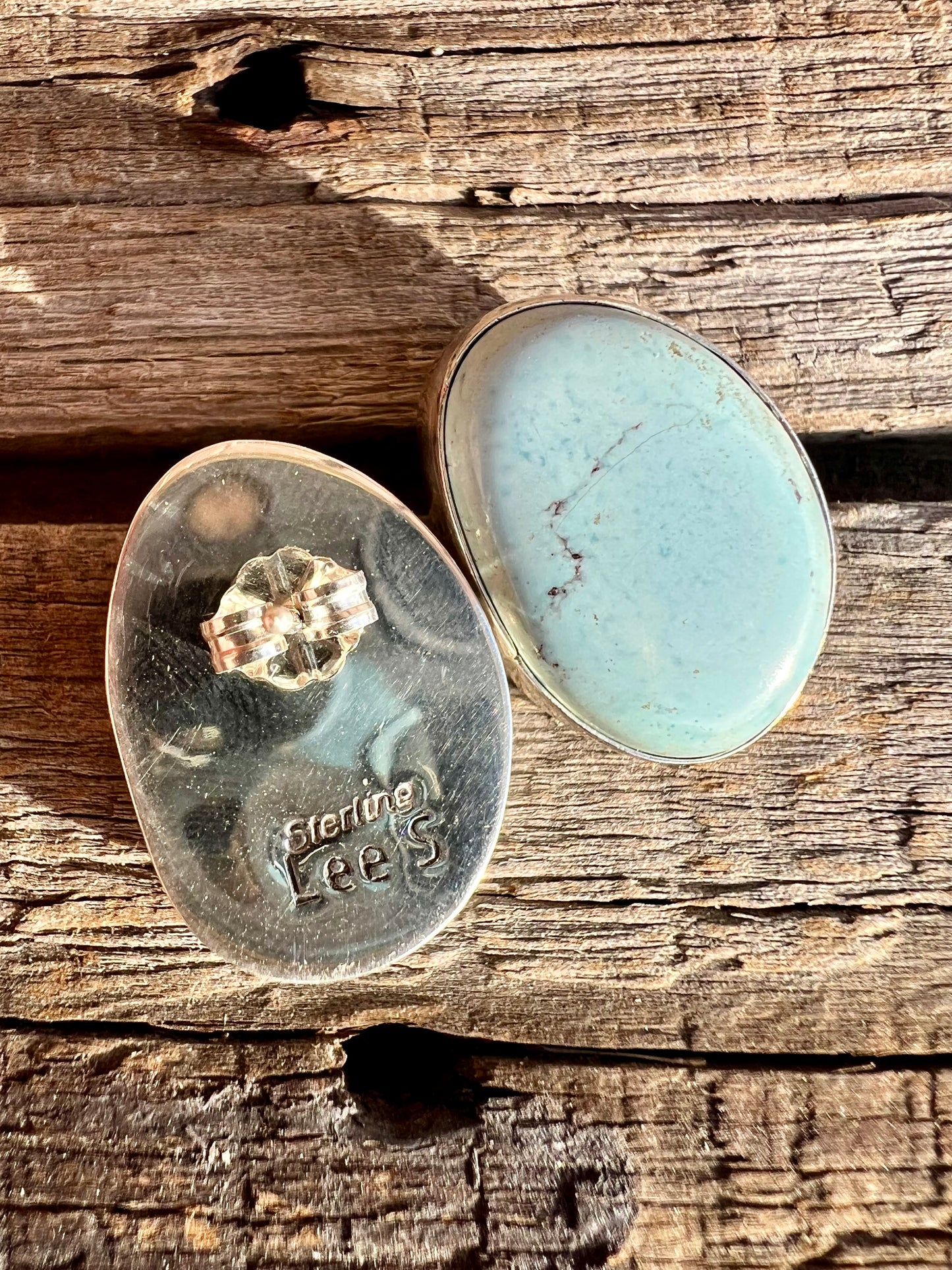 Golden Hills Turquoise & Sterling Post Earrings- Navajo Handmade by Lee Sandoval