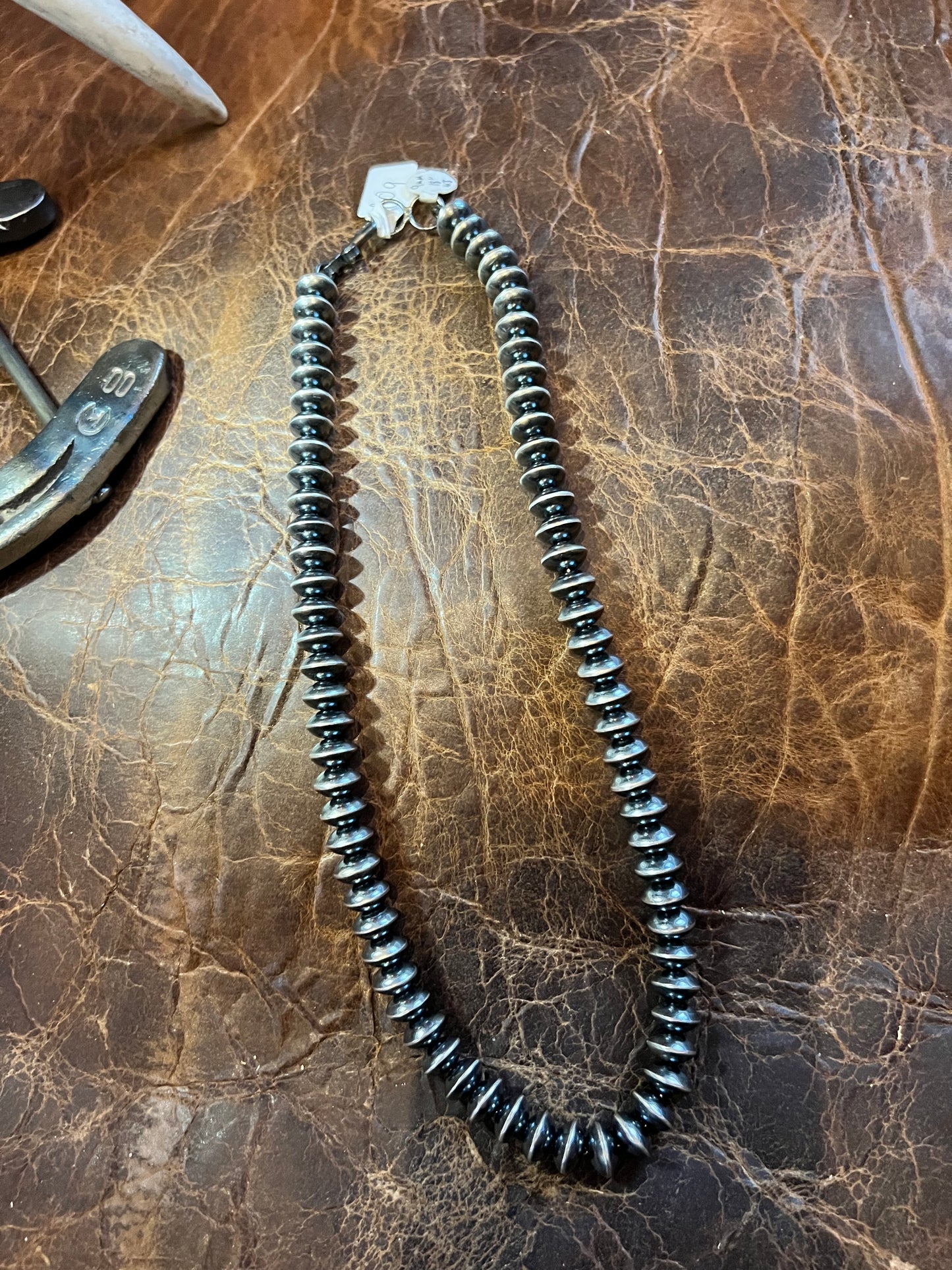 Navajo Pearl Handmade by Michelle Jameson -Sterling Silver Saucer Necklace 18” 9.5mm