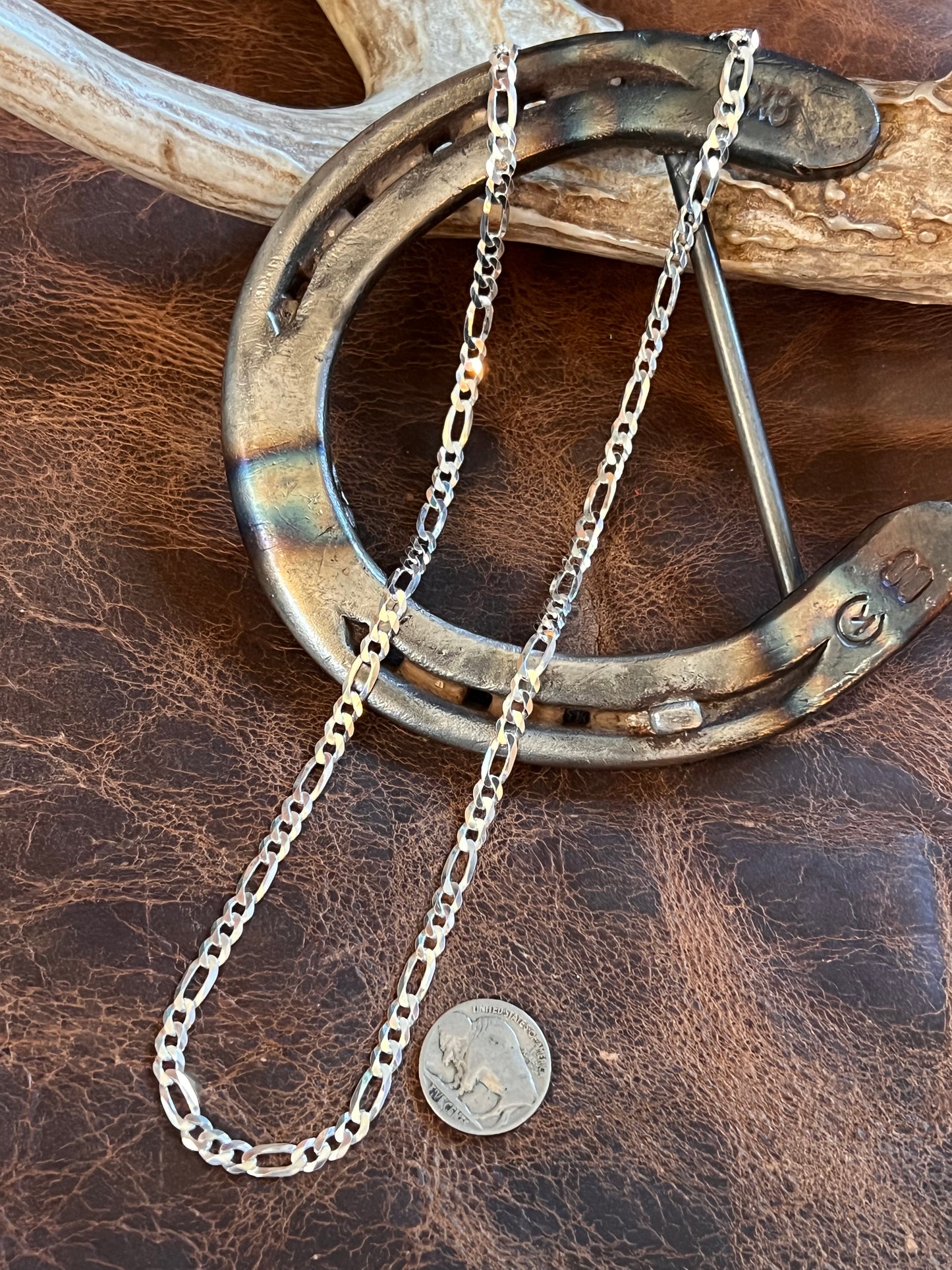 Sterling Silver Italian Figaro Chain Necklace 20” 5mm