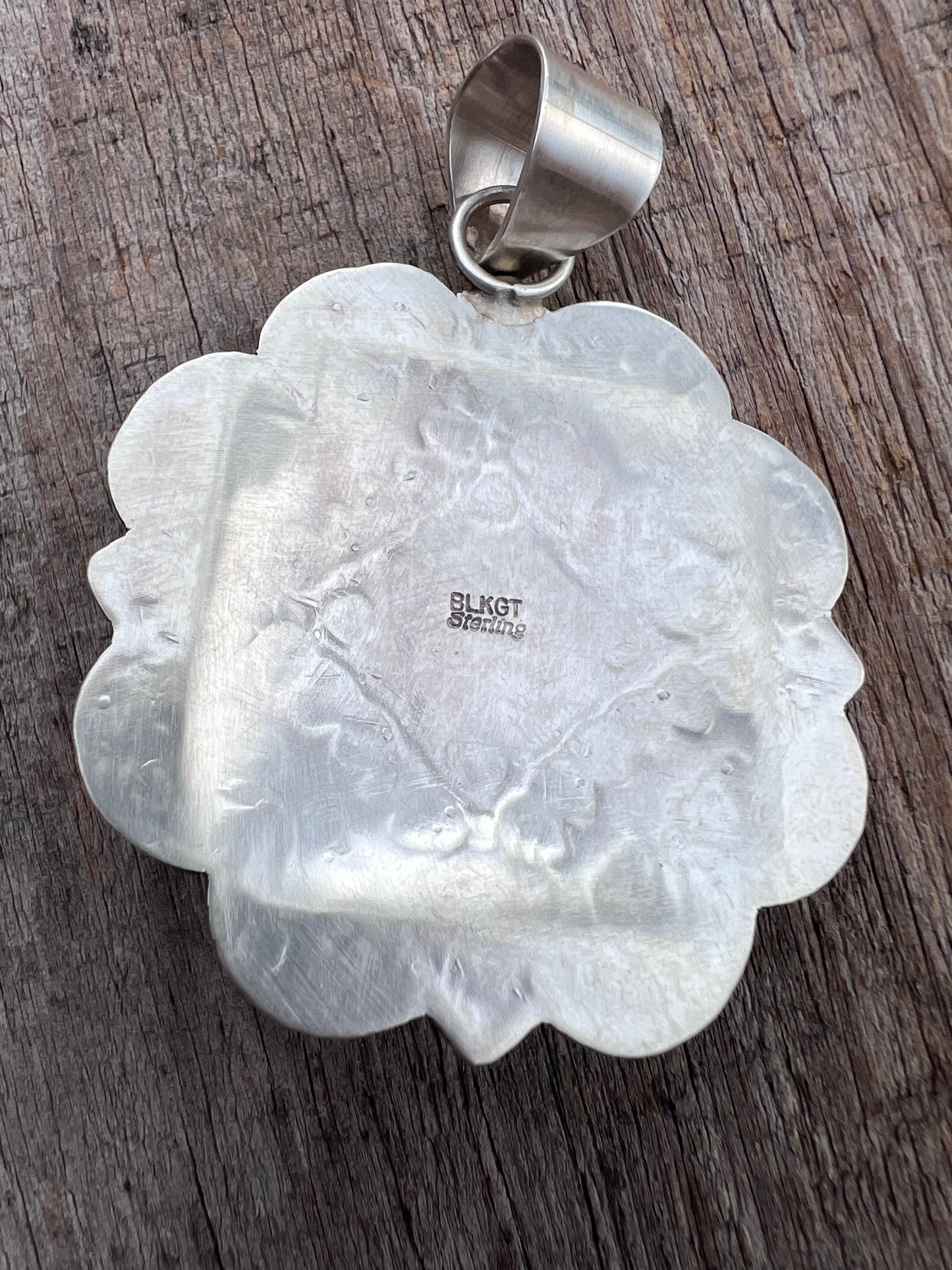 Native American Handmade by Arnold Blackgoat- Sterling & Webbed Kingman Turquoise Pendant 3” x 2.25”