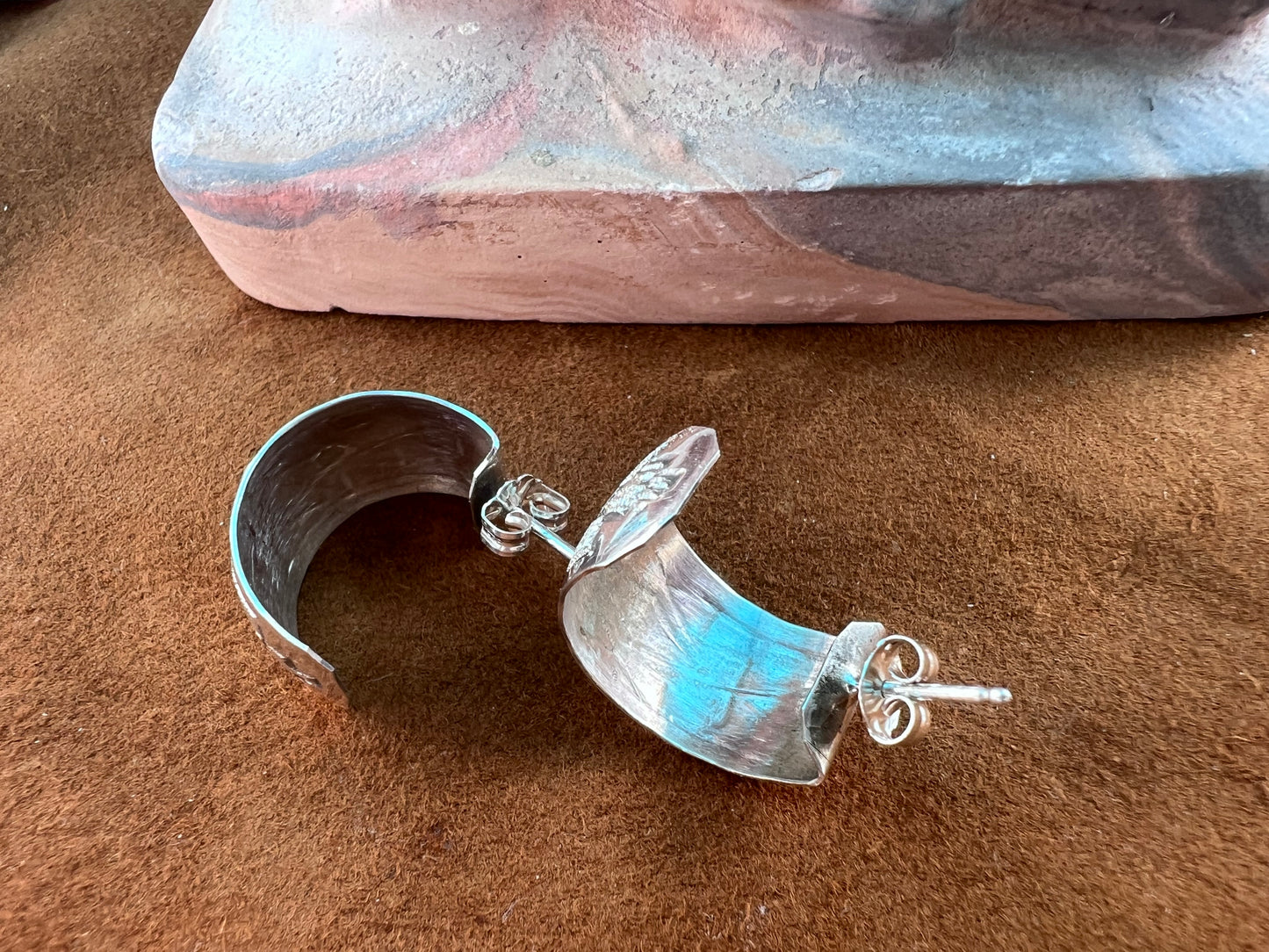 Sterling Silver & Turquoise Hoops 1”