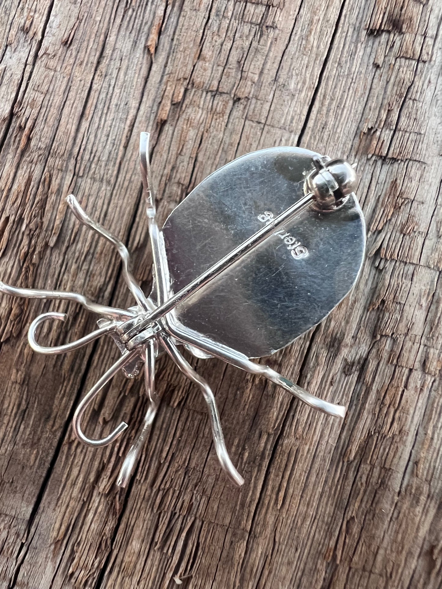 Native American Handmade Sterling & Campitos Turquoise Bug Pin 1.25x 1.5”