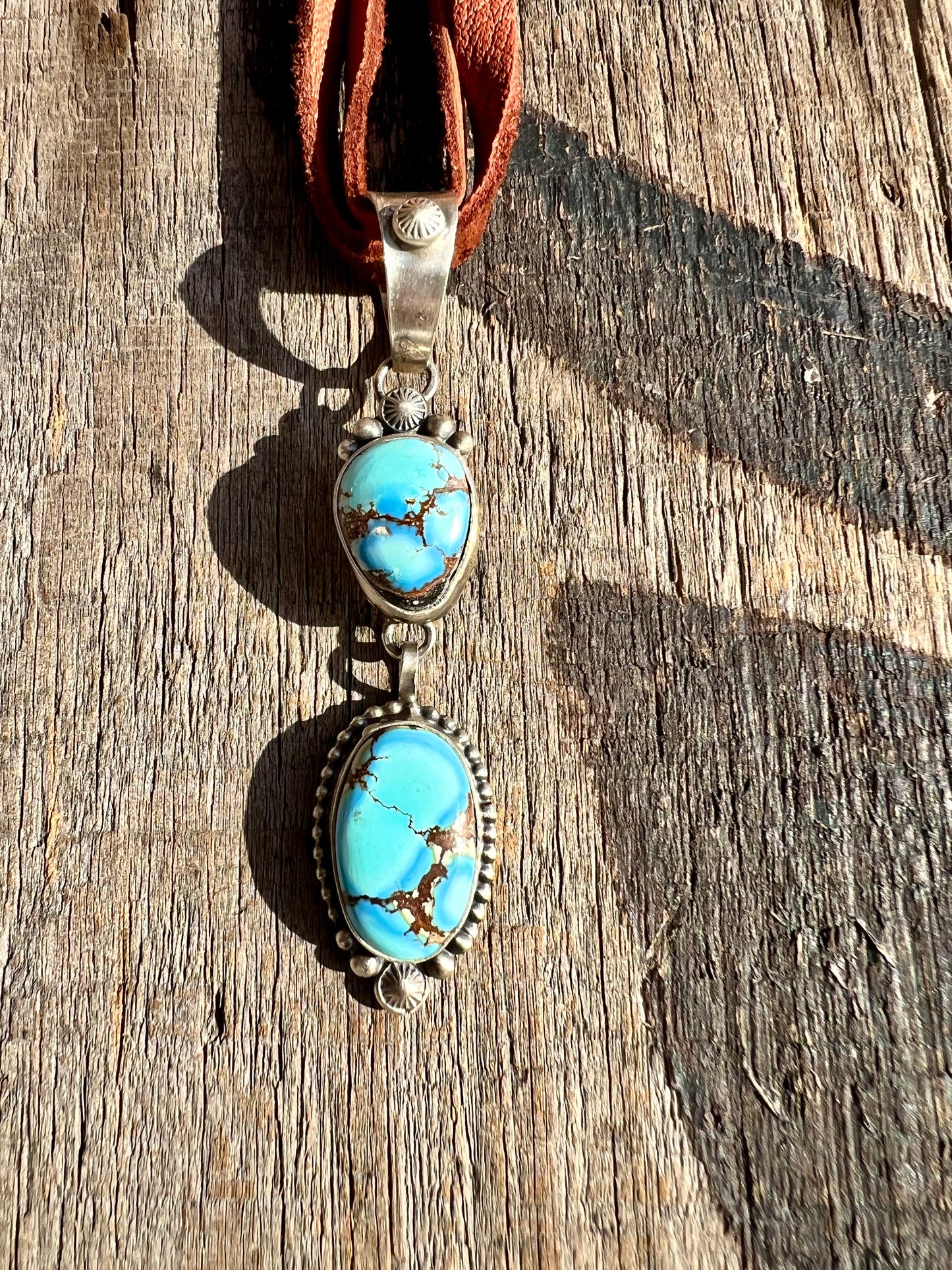 Golden Hills Turquoise & Sterling Silver 2-stone Pendant -Navajo Handmade  by Thomas Francisco