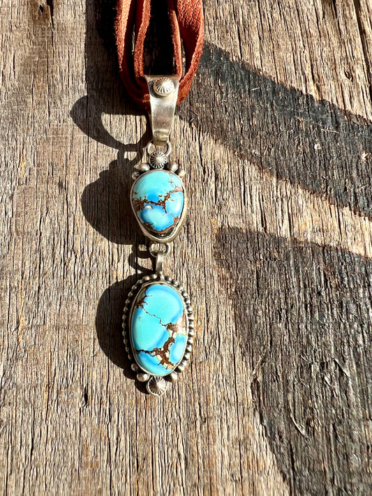 Golden Hills Turquoise & Sterling Silver 2-stone Pendant -Navajo Handmade  by Thomas Francisco
