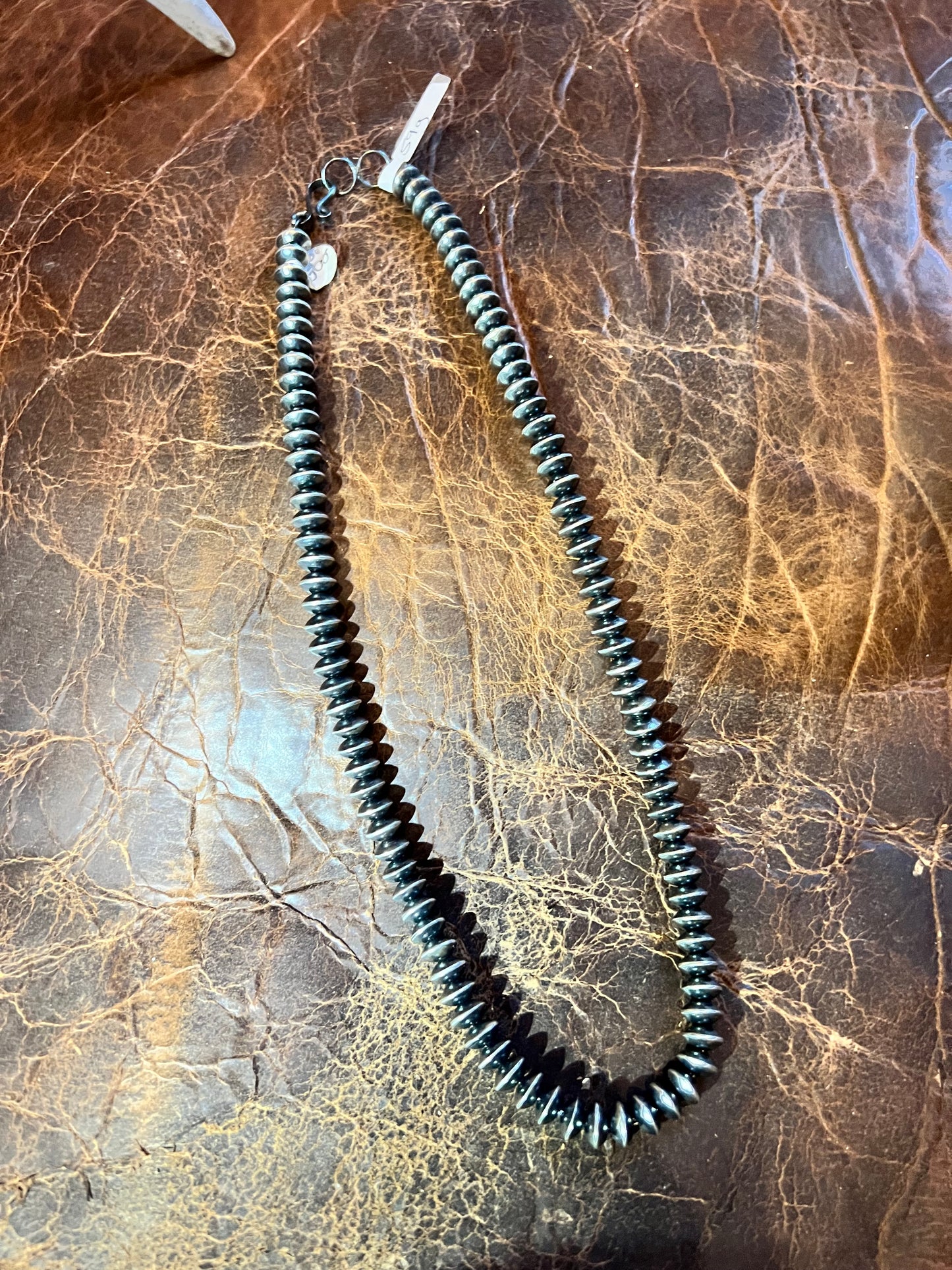 Navajo Pearls Handmade by Michelle Jameson -Sterling Silver Saucer Necklace 20” 8mm