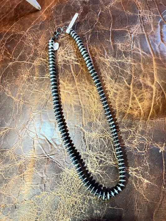 Navajo Pearls Handmade by Michelle Jameson -Sterling Silver Saucer Necklace 20” 8mm