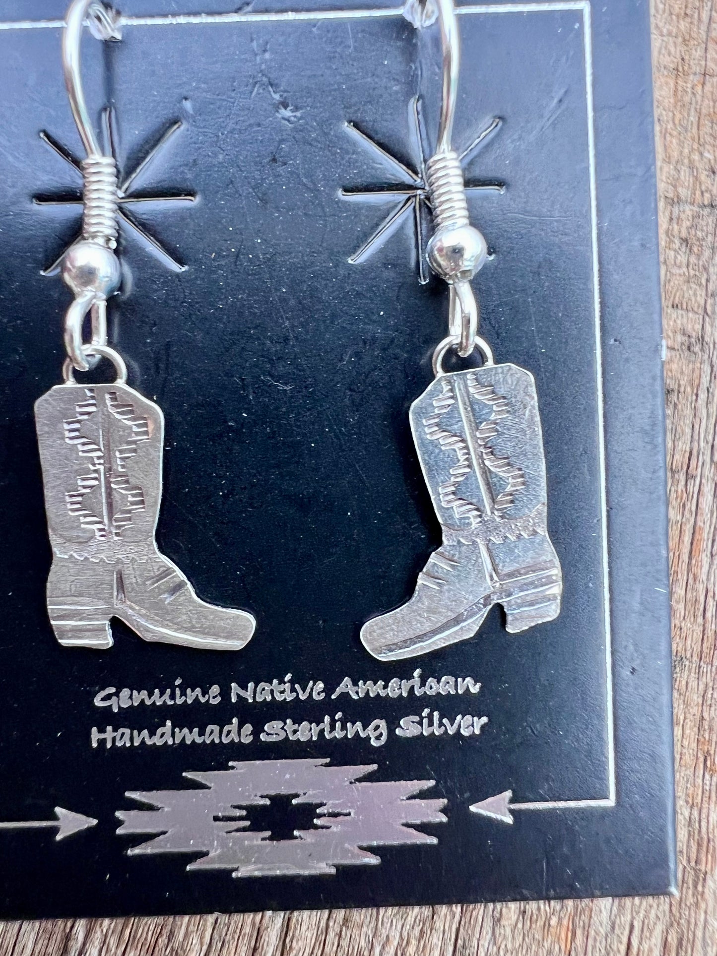 Native Navajo Handmade Sterling Dainty Cowboy Boot Dangle Earrings 1.25”