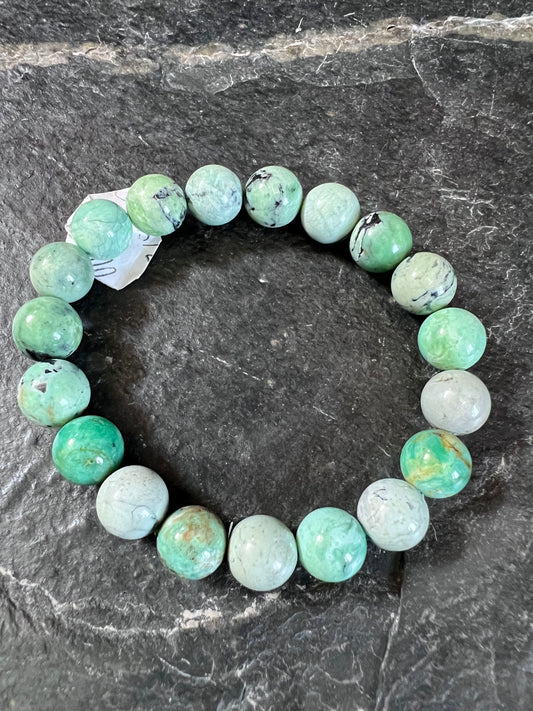 Variscite 10mm Beaded Stretch Bracelet Sz 7.
