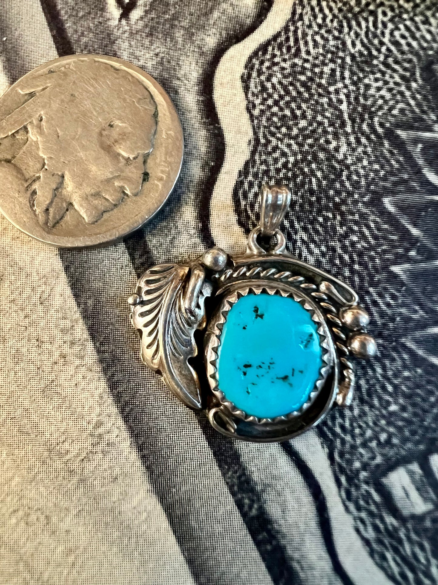 Vintage Turquoise & Sterling Pendant-Navajo Handmade 1”