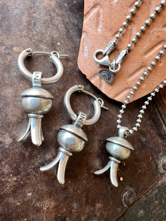 Southwest Handmade by Dennis Hogan. Sterling Silver Blossom Earrings & Necklace Set