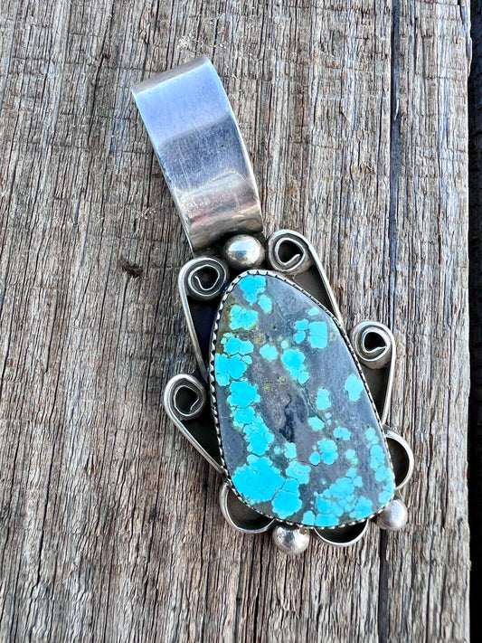 Native American Handmade Sterling & Turquoise Pendant 2 5/8” x 1.25”