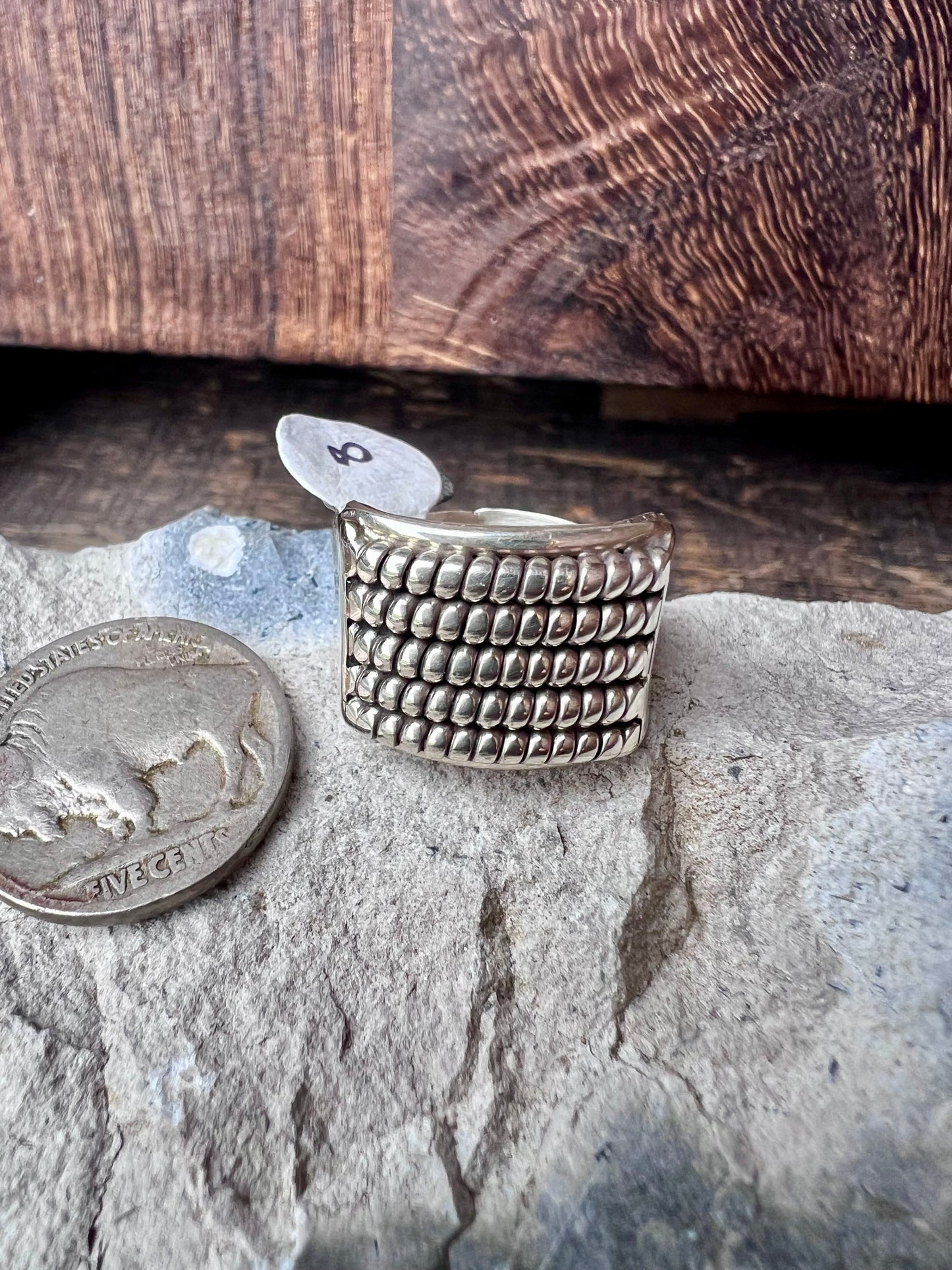 Handmade by Caroline Tsosie. 5-row Sterling Silver Ring Sz 8