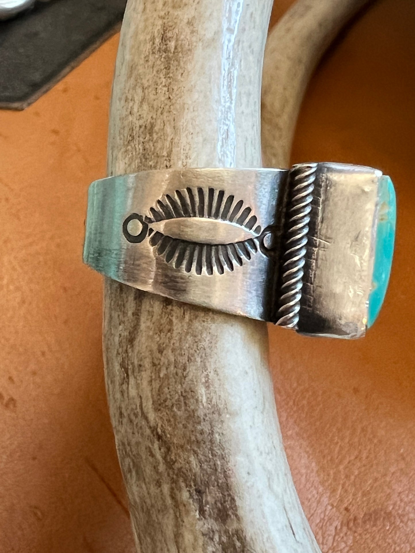 Handmade By Ray Bennett. Sterling & Royston Turquoise Square-stone Ring Sz 8