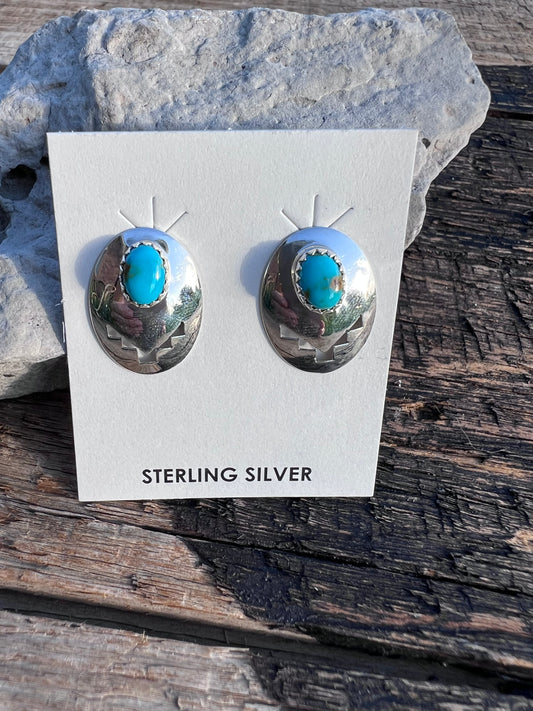 Native American Handmade by Teresa Kinsel Sterling & Turquoise Post Earrings 3/4”