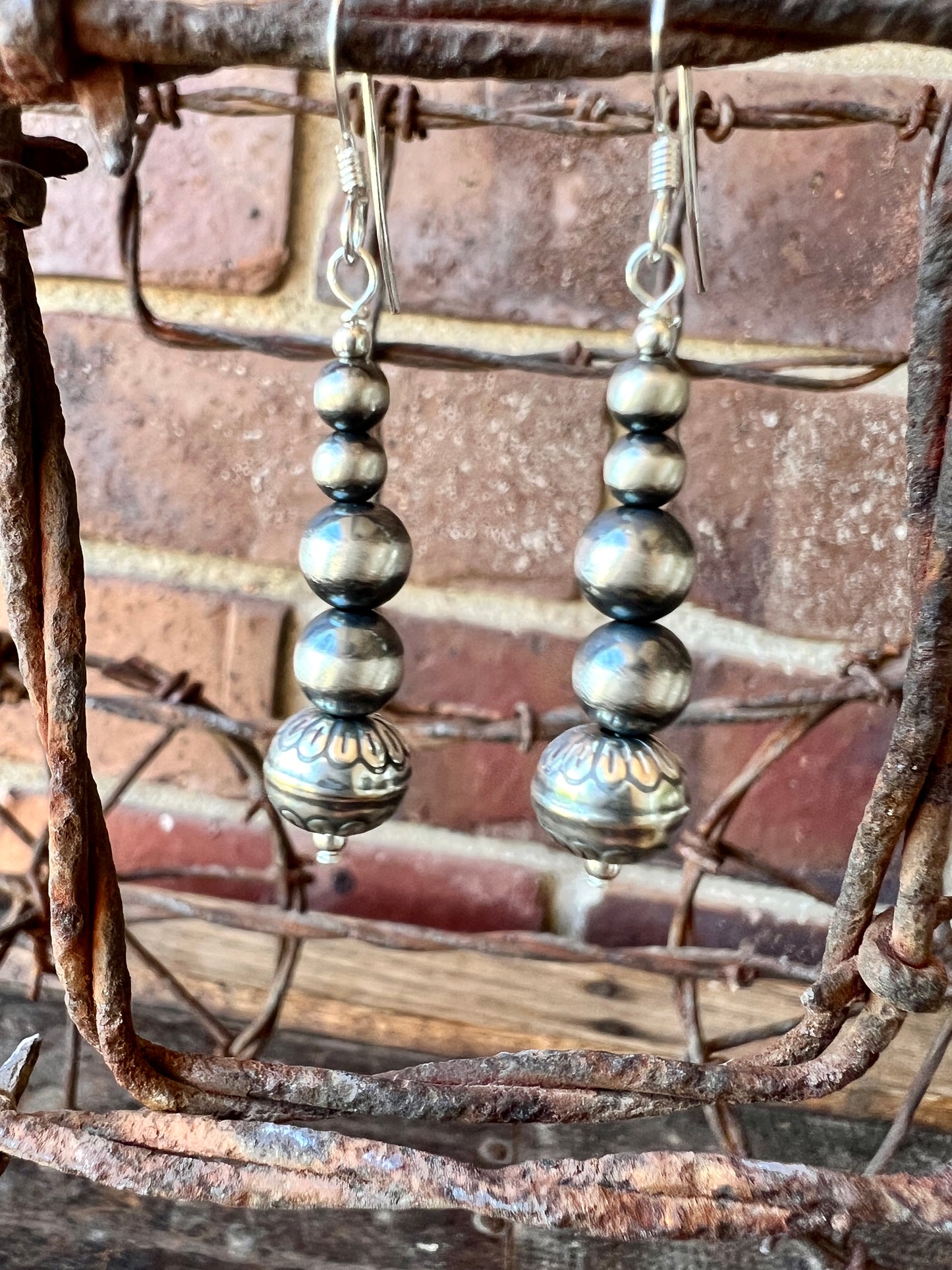 Sterling Silver Bead Dangle Earrings 1.75”