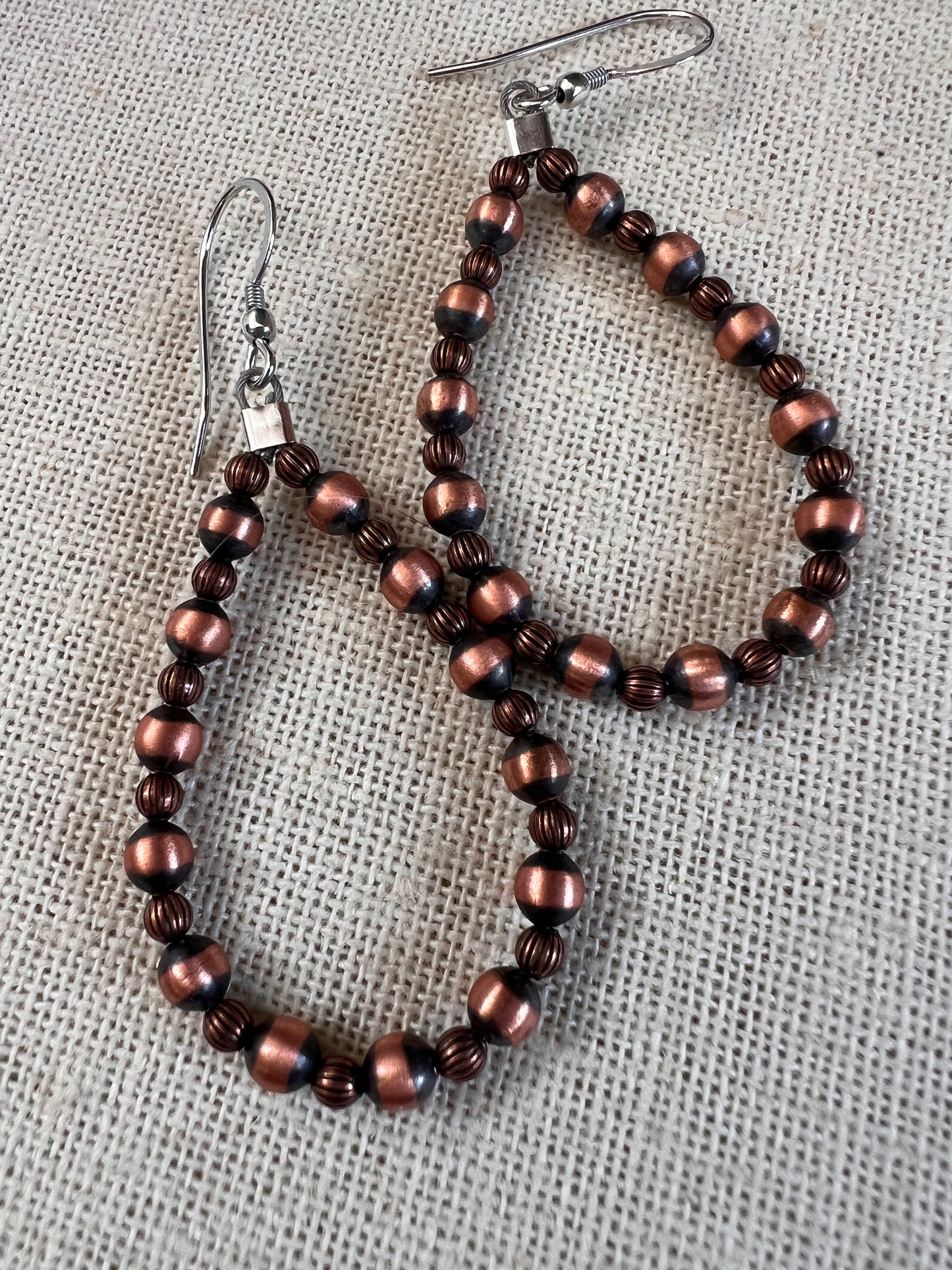 Oxidized Copper Bead Hoop Earrings 2 3/4”