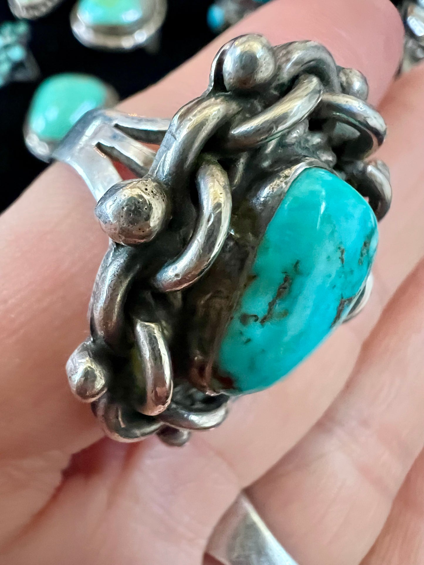 Vintage Handmade Heavy Sterling & Turquoise Ring Sz 8