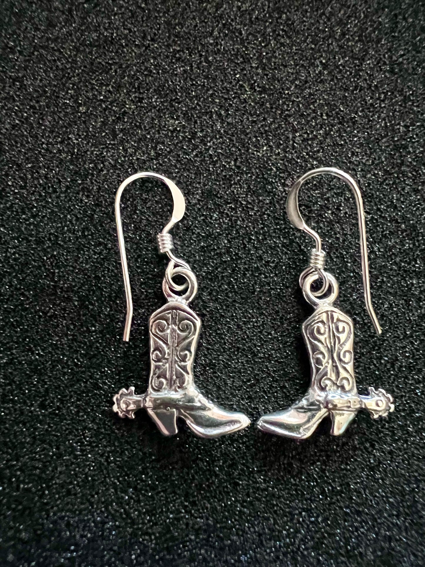 Sterling Silver Southwest Cowboy Boot Dangle Earrings 3/4” long