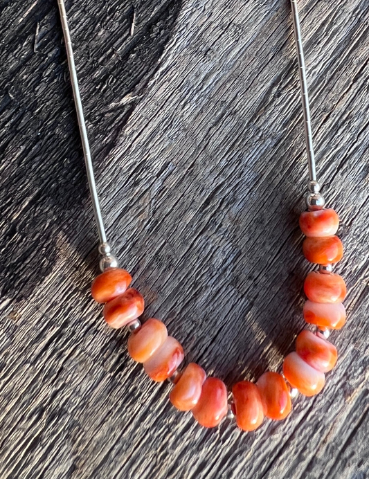 Southwest Orange Spiny & Sterling Silver Liquid Silver Necklace 16”