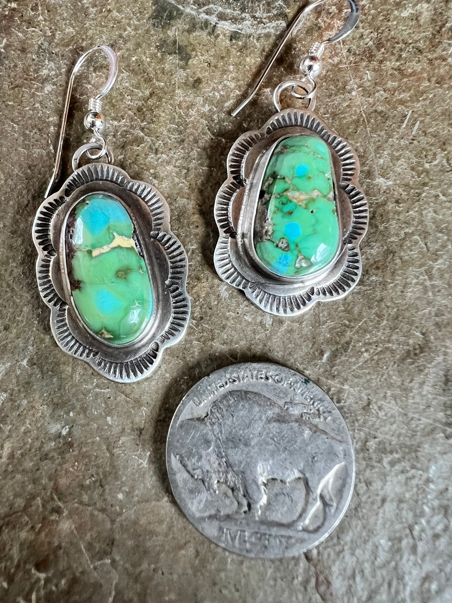 Navajo Handmade by Randall Endito, Sonoran Gold Turquoise & Sterling Silver Dangle Earrings
