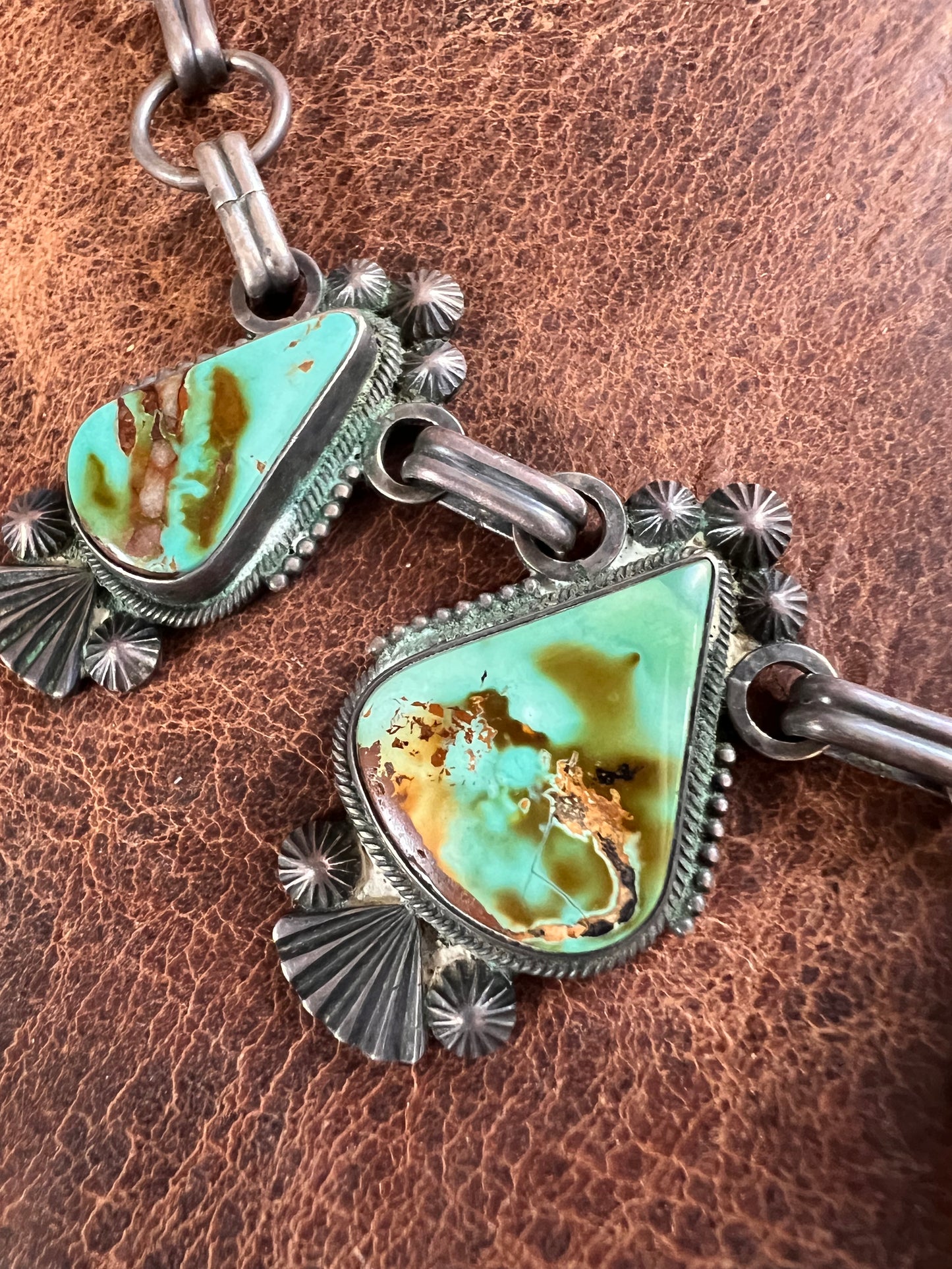 Vintage Handmade Royston 5-stone Turquoise Paperclip Chain Necklace by Navajo Silversmith, Stanley Parker. 17.5” Length