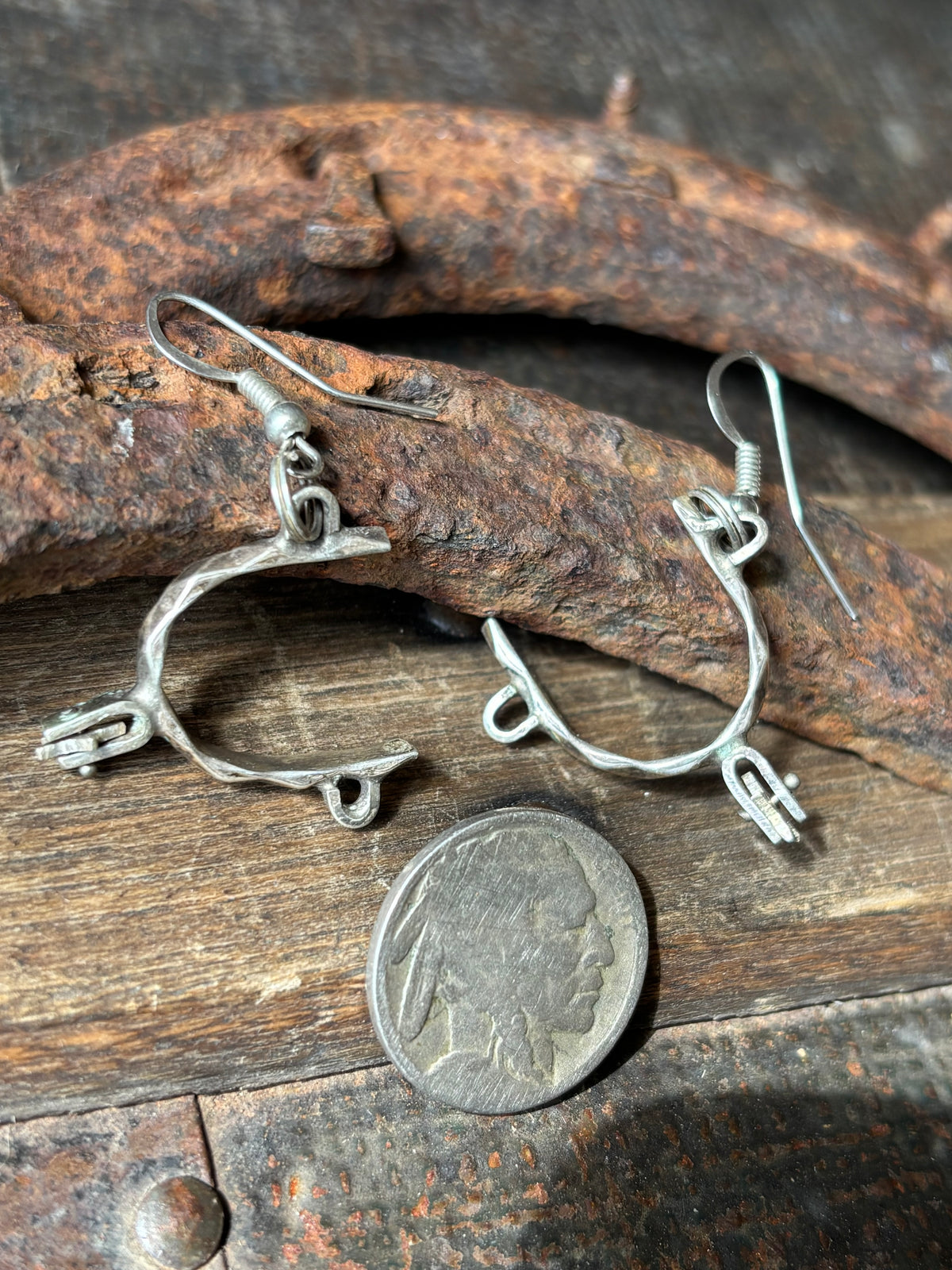 Vintage Native Handmade Sterling Silver Spur Dangle Earrings