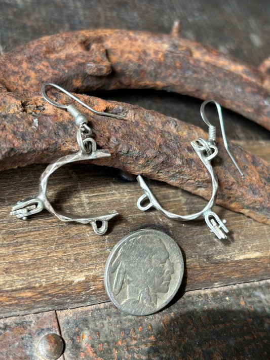 Vintage Native Handmade Sterling Silver Spur Dangle Earrings