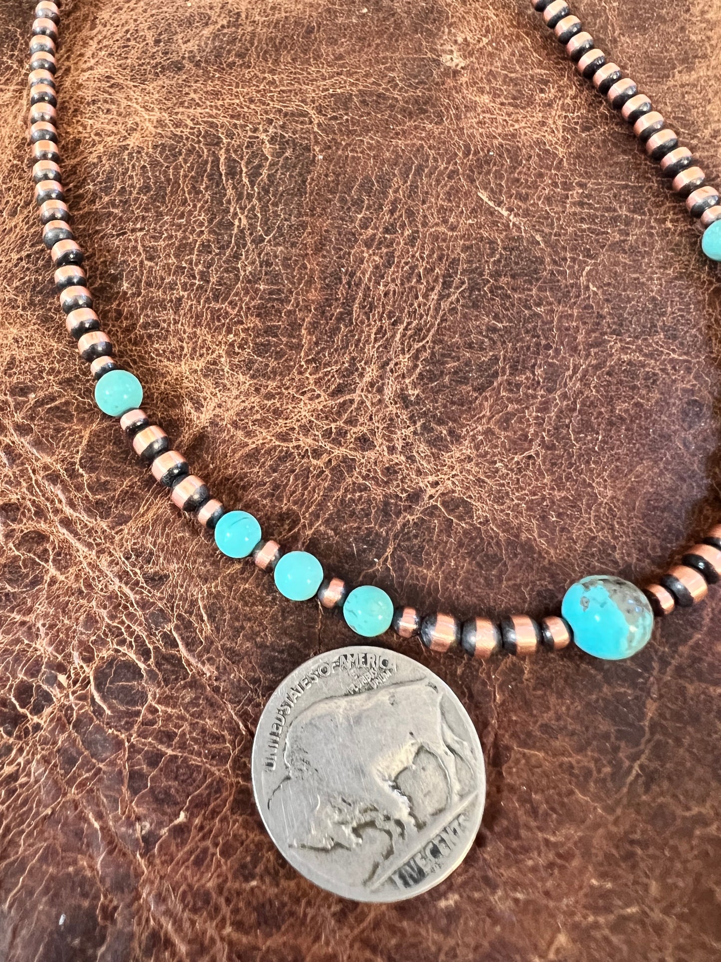 Copper & Campitos Turquoise 4-8mm Bead Necklace 16-18”