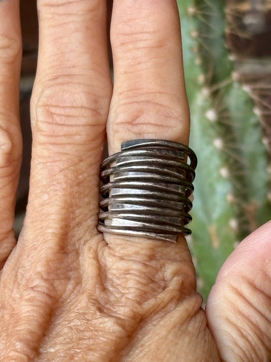 Vintage Handmade Artisan Wide Sterling Silver Ring Sz 8