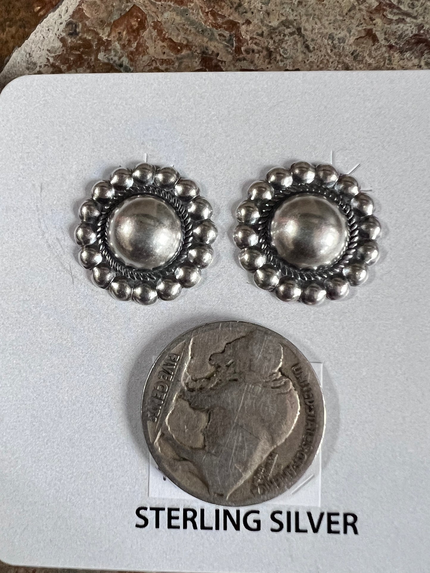 Sterling Silver Concho Post Earrings 3/4”