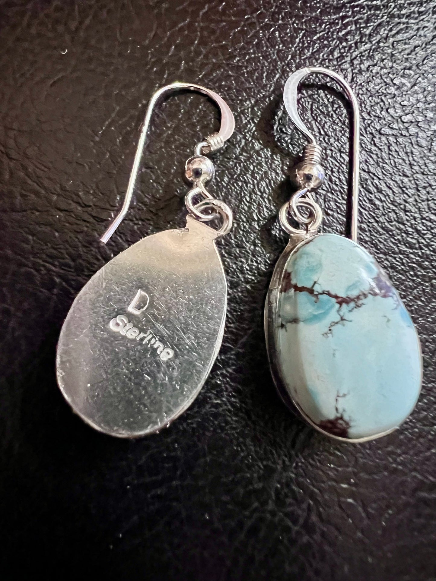 Native American Handmade Golden Hills & Sterling Dangle Earrings 1.5”