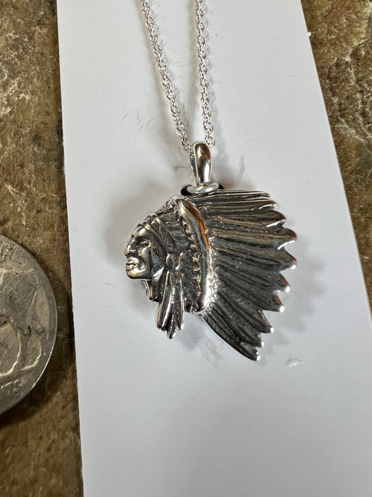 Sterling Silver Chief Pendant & Rope Chain 18”